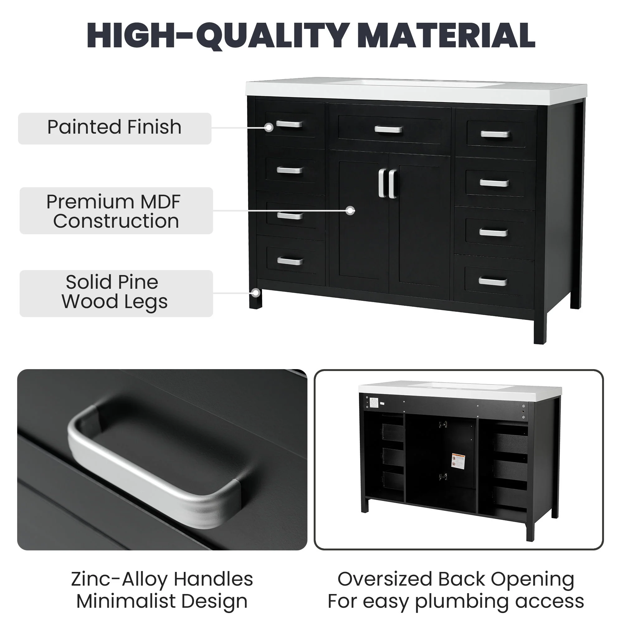 Bathroom Vanity With Sink, 2 Doors 8 Drawers, Soft Close System, Classic Design - Image 6