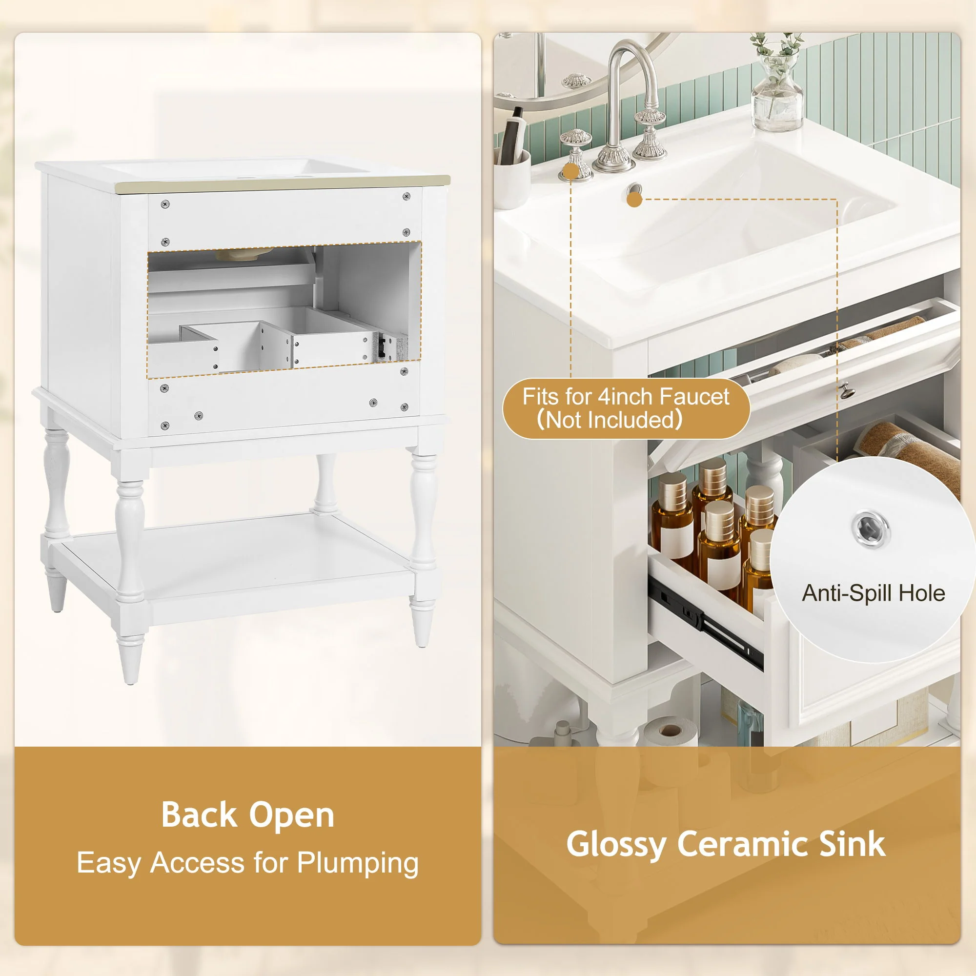 Bathroom Vanity With Sink, 2 Drawers Storage Cabinet, Open Shelf - Image 14