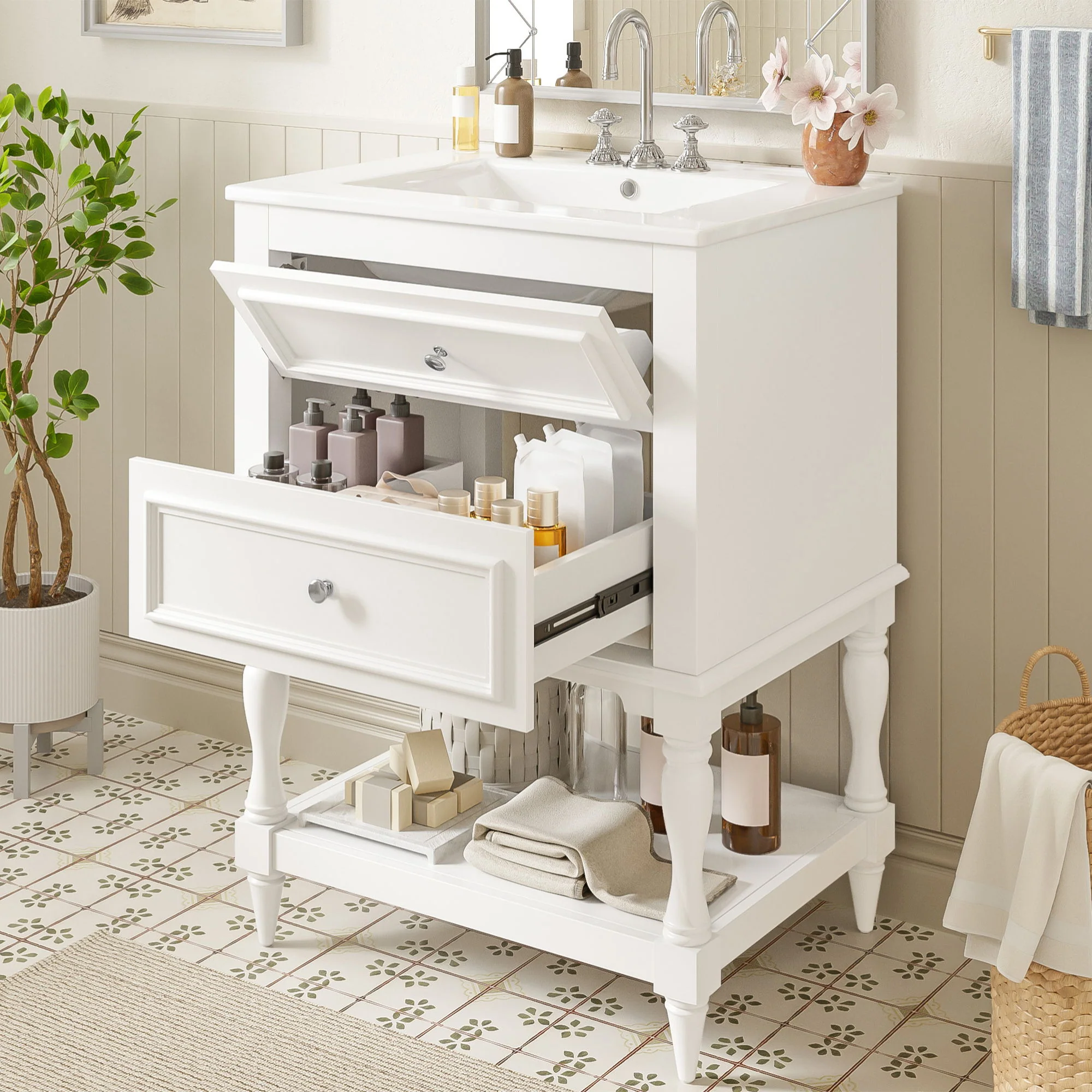 Bathroom Vanity With Sink, 2 Drawers Storage Cabinet, Open Shelf - Image 17