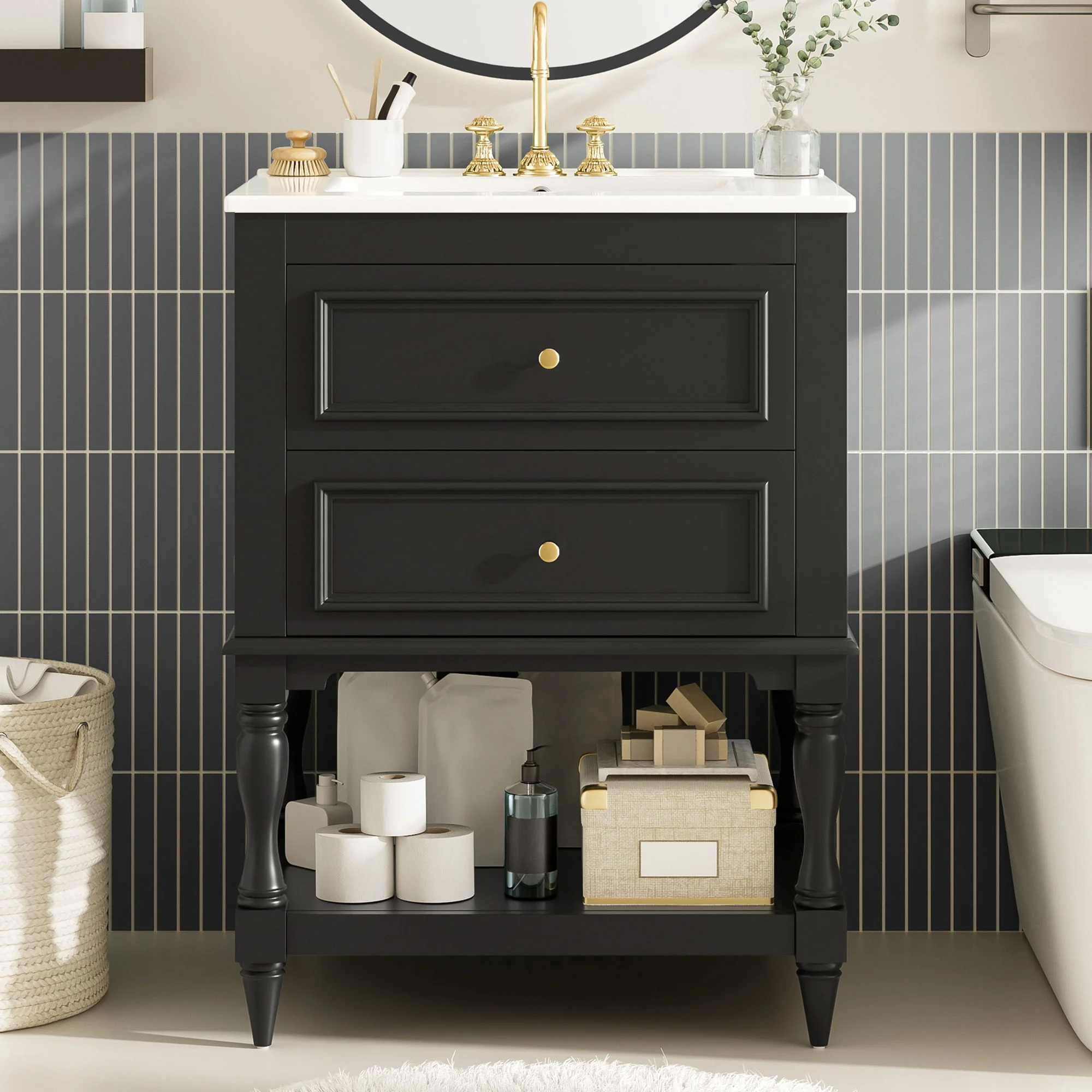 Bathroom Vanity With Sink, 2 Drawers Storage Cabinet, Open Shelf - Image 21