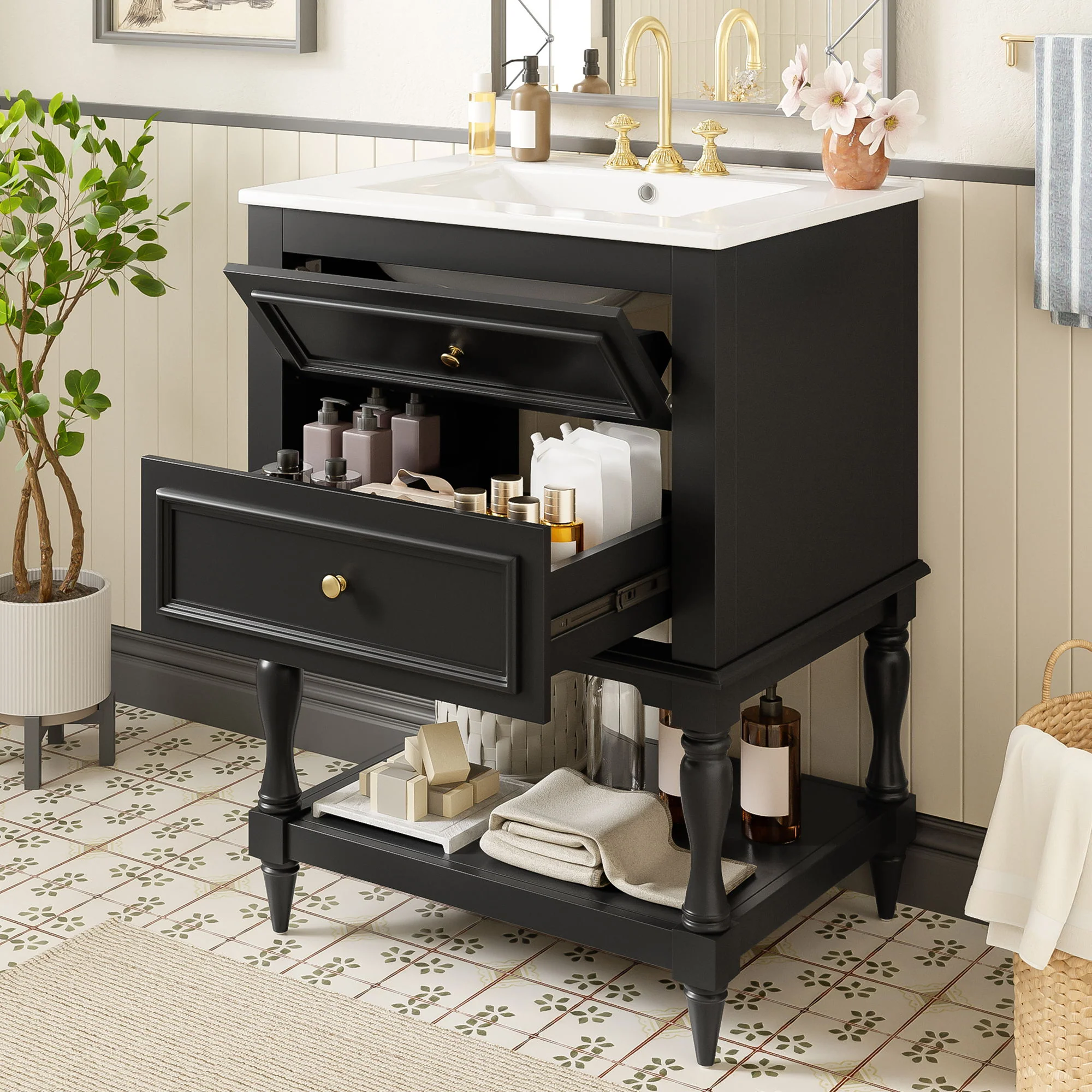 Bathroom Vanity With Sink, 2 Drawers Storage Cabinet, Open Shelf - Image 22