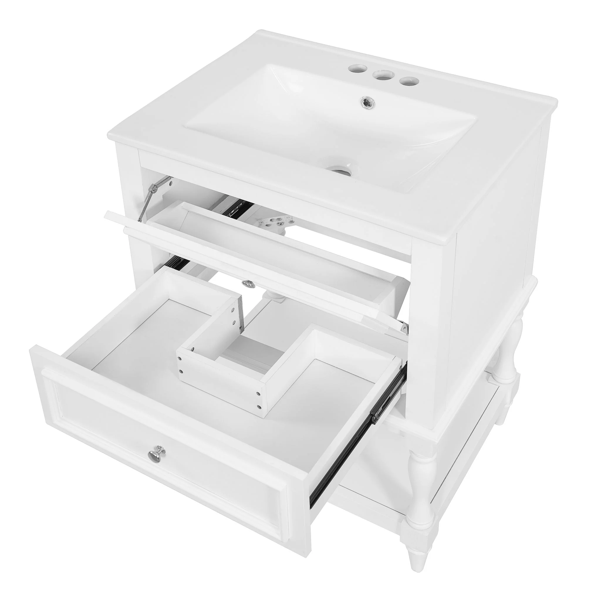 Bathroom Vanity With Sink, 2 Drawers Storage Cabinet, Open Shelf - Image 3