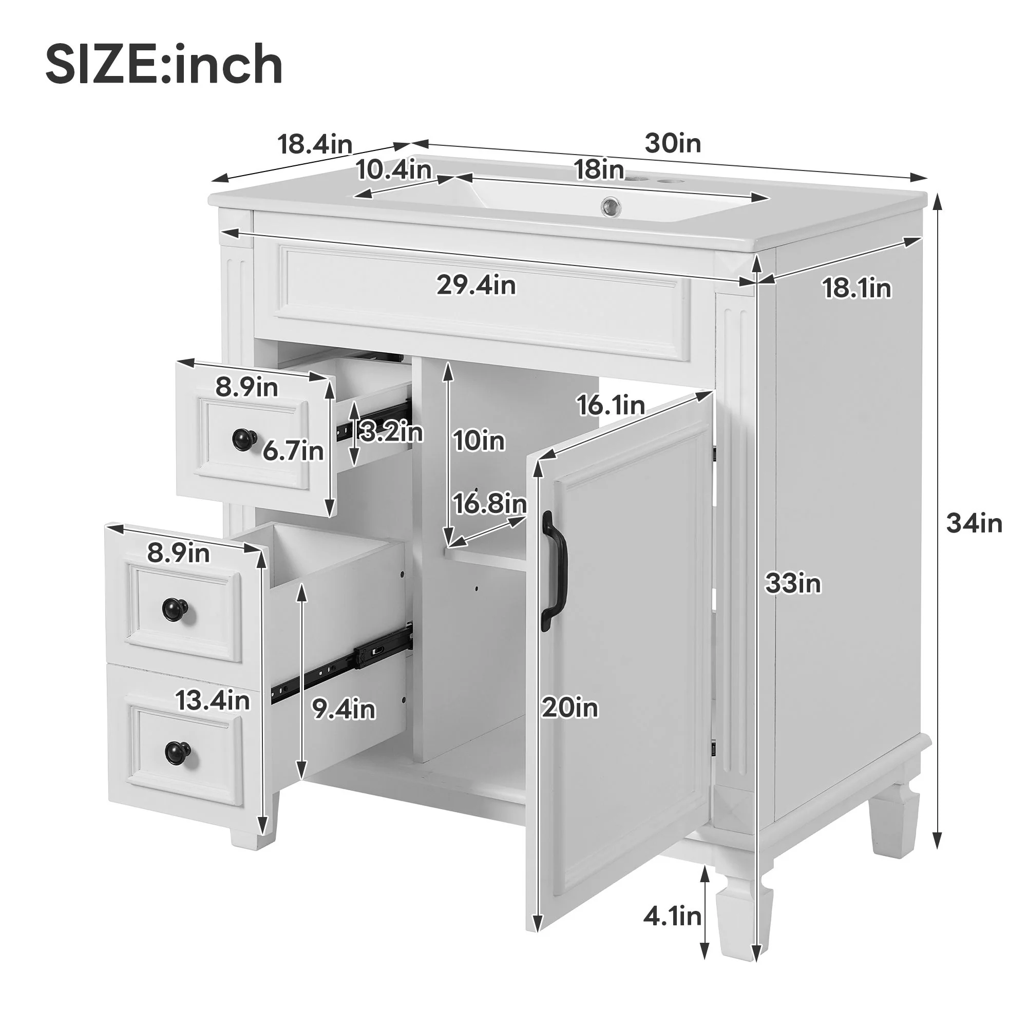 Bathroom Vanity With Sink, Cabinet With 2 Drawers And Adjustable Shelf - Image 27