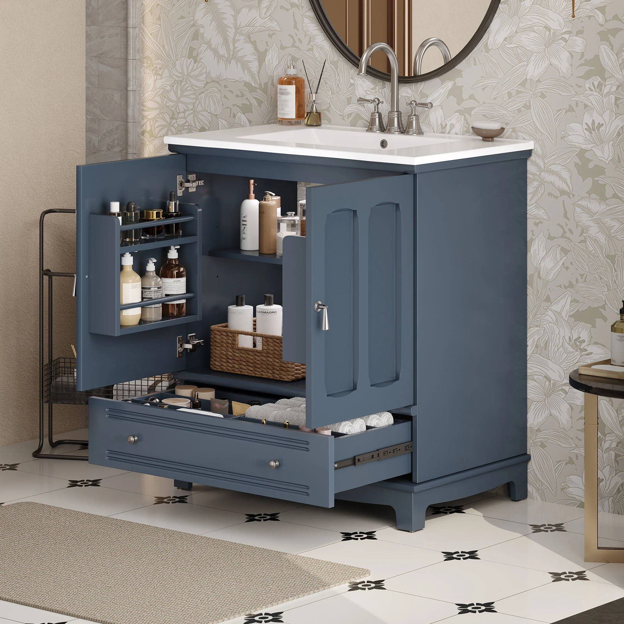 Bathroom Vanity With Sink, Cabinet With Adjustable Shelf And Drawer Divider - Image 9