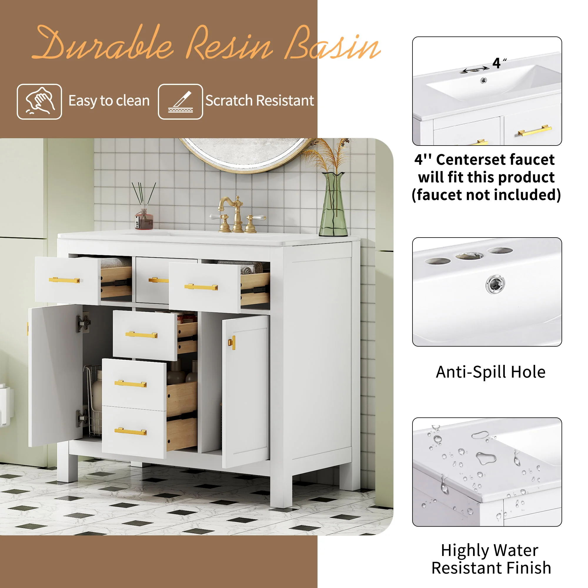 Bathroom Vanity With Sink Combo Set, Modern Bathroom Cabinet With 4 Drawers - Image 26