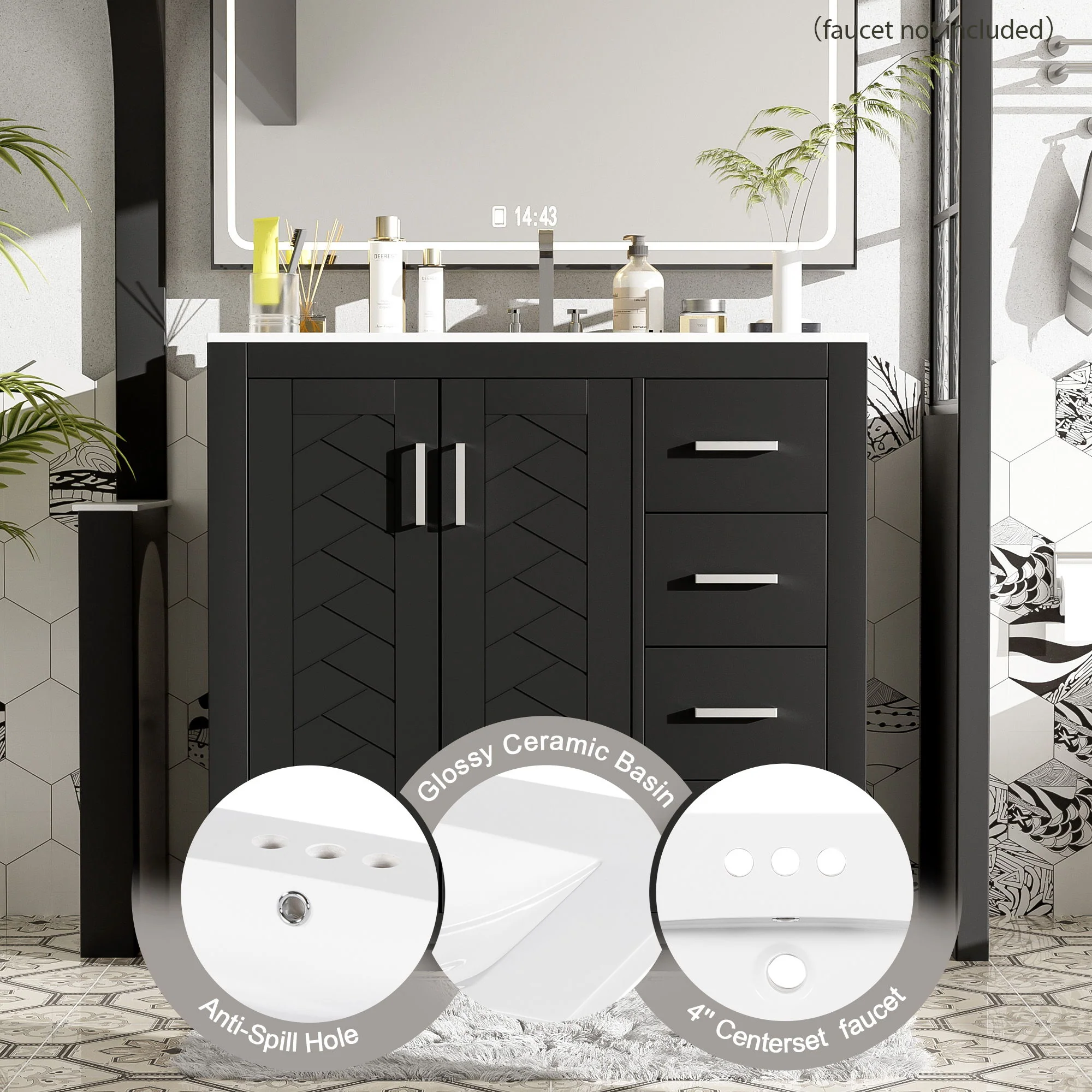 Bathroom Vanity With Sink Combo, Storage Cabinet, Freestanding Set With 3 Drawers & Soft Closing Doors - Image 51