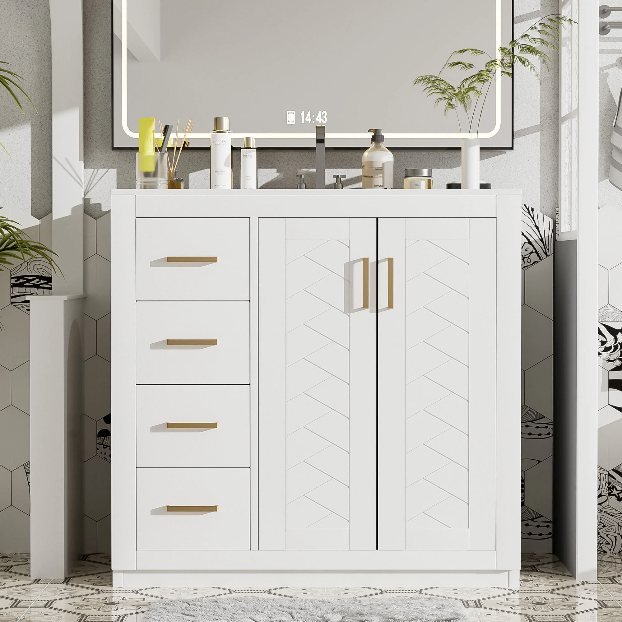 Bathroom Vanity With Sink Combo, Storage Cabinet, Freestanding Set With 3 Drawers & Soft Closing Doors - Image 53