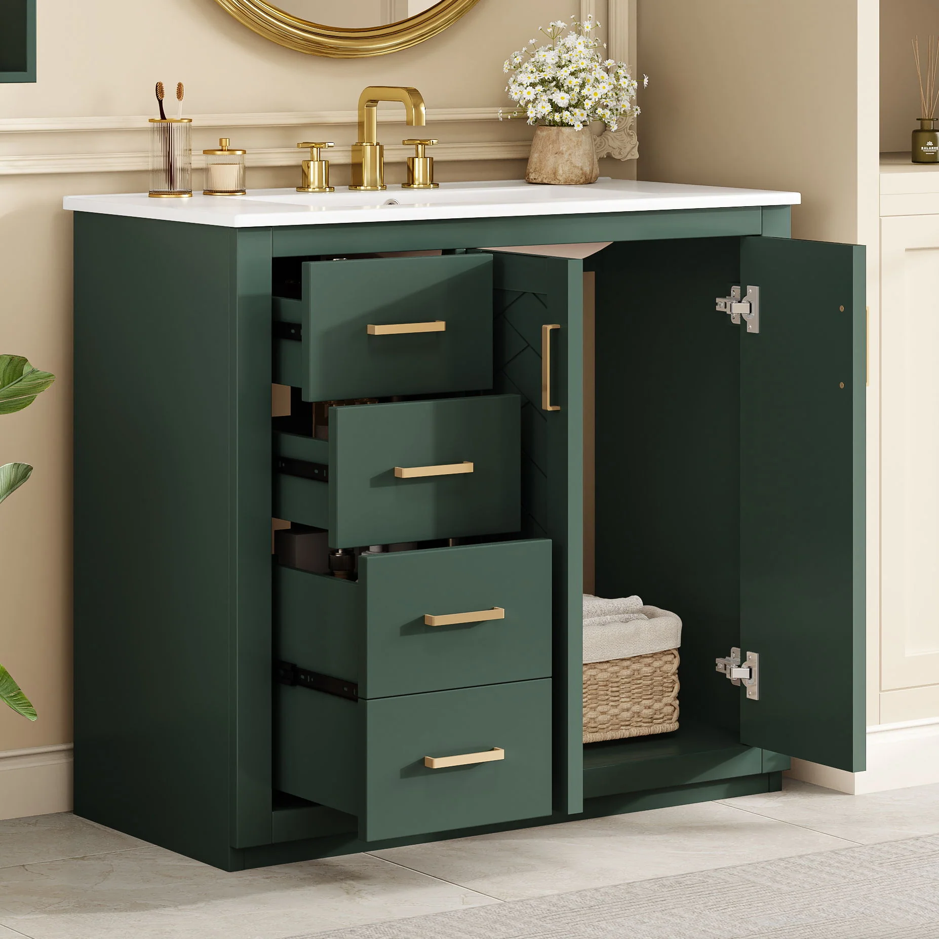 Bathroom Vanity With Sink Combo, Storage Cabinet, Freestanding Set With 3 Drawers & Soft Closing Doors - Image 71