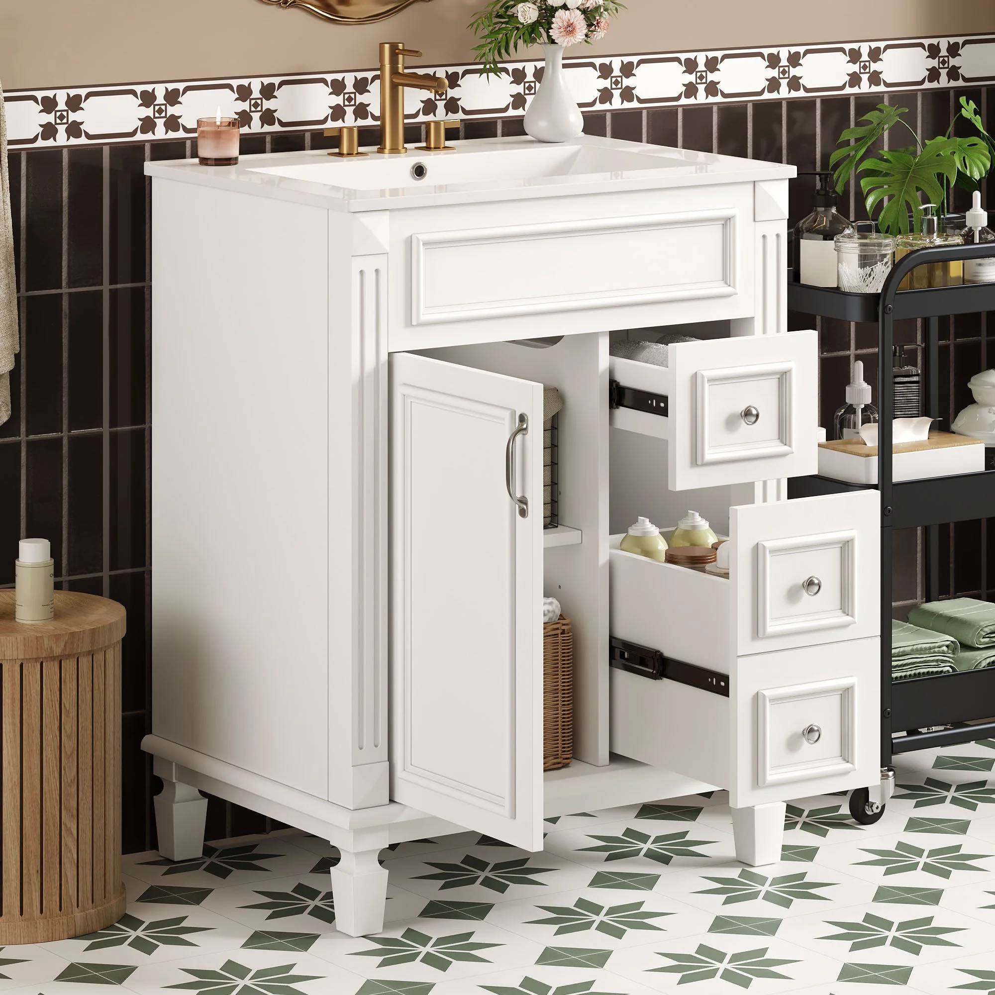 Bathroom Vanity With Sink, Compact Cabinet & 2 Drawers And Adjustable Shelf - Image 17