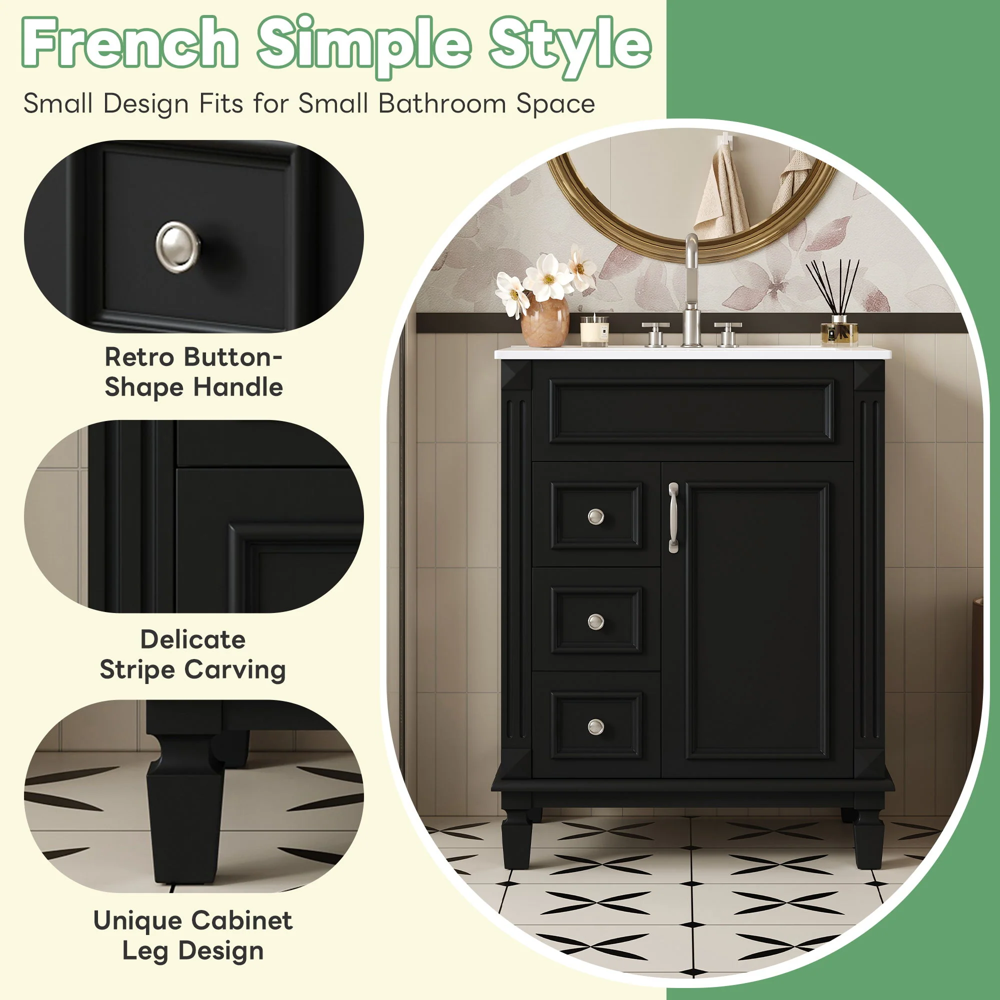 Bathroom Vanity With Sink, Compact Cabinet & 2 Drawers And Adjustable Shelf - Image 37