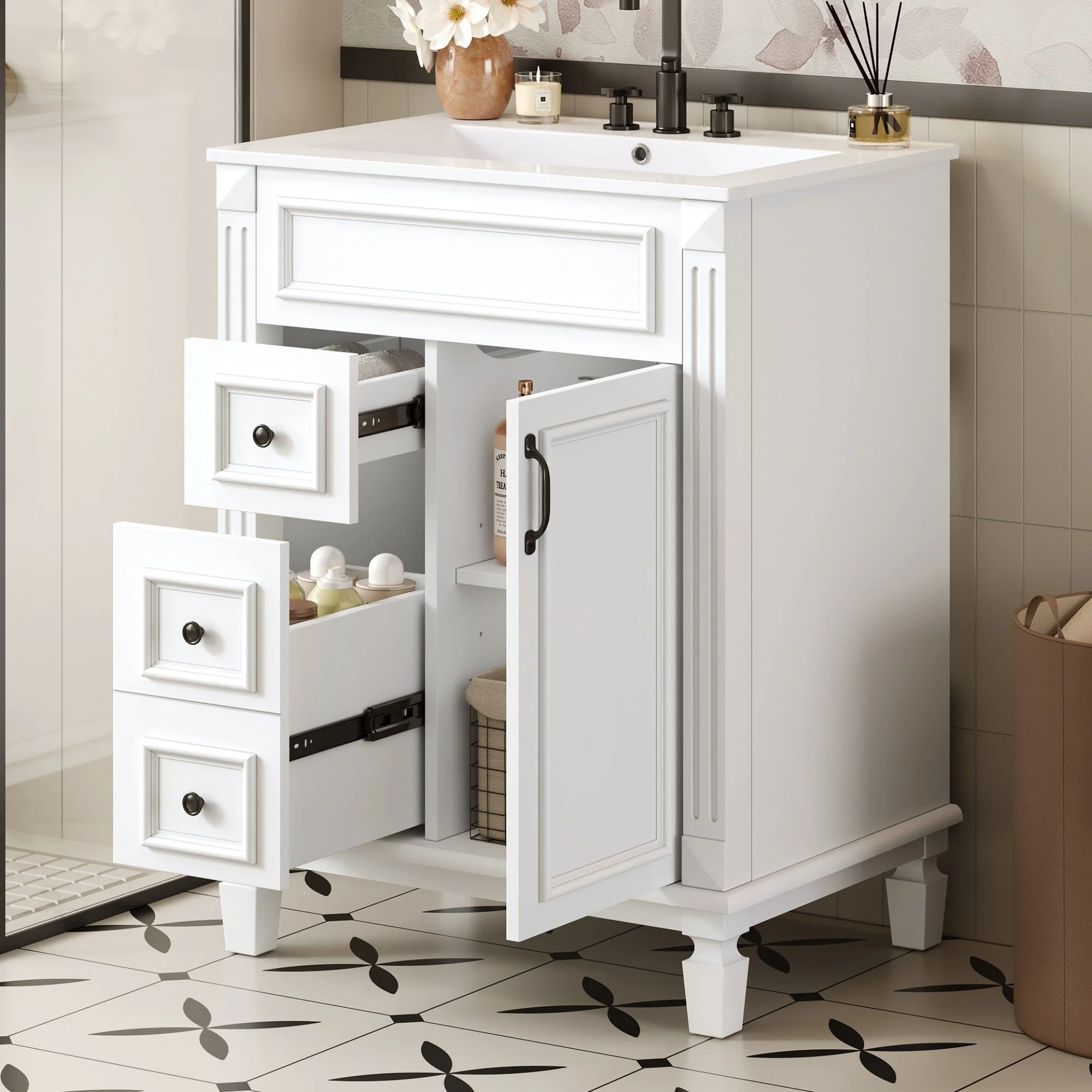 Bathroom Vanity With Sink, Compact Cabinet & 2 Drawers And Adjustable Shelf - Image 41