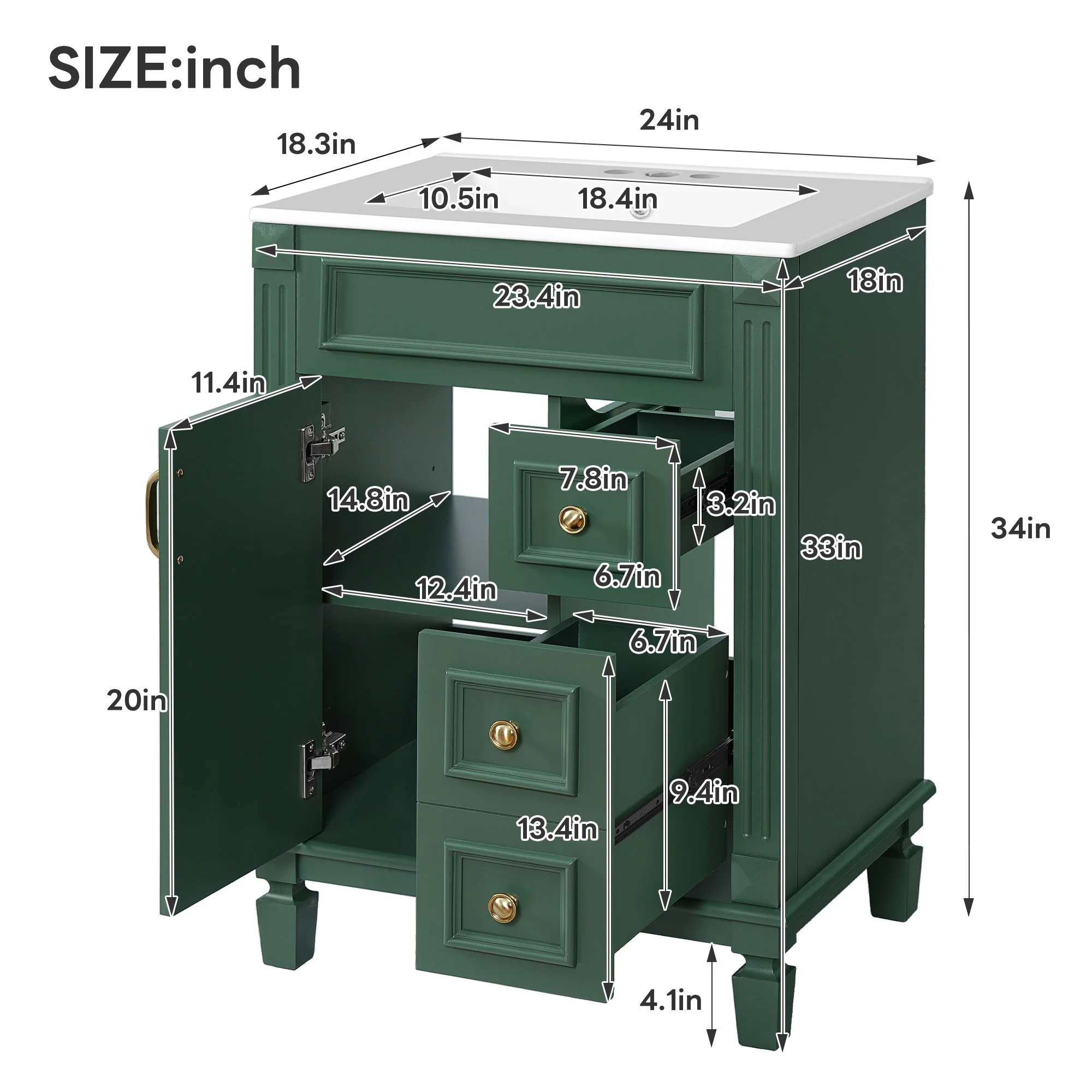 Bathroom Vanity With Sink, Compact Cabinet & 2 Drawers And Adjustable Shelf - Image 47