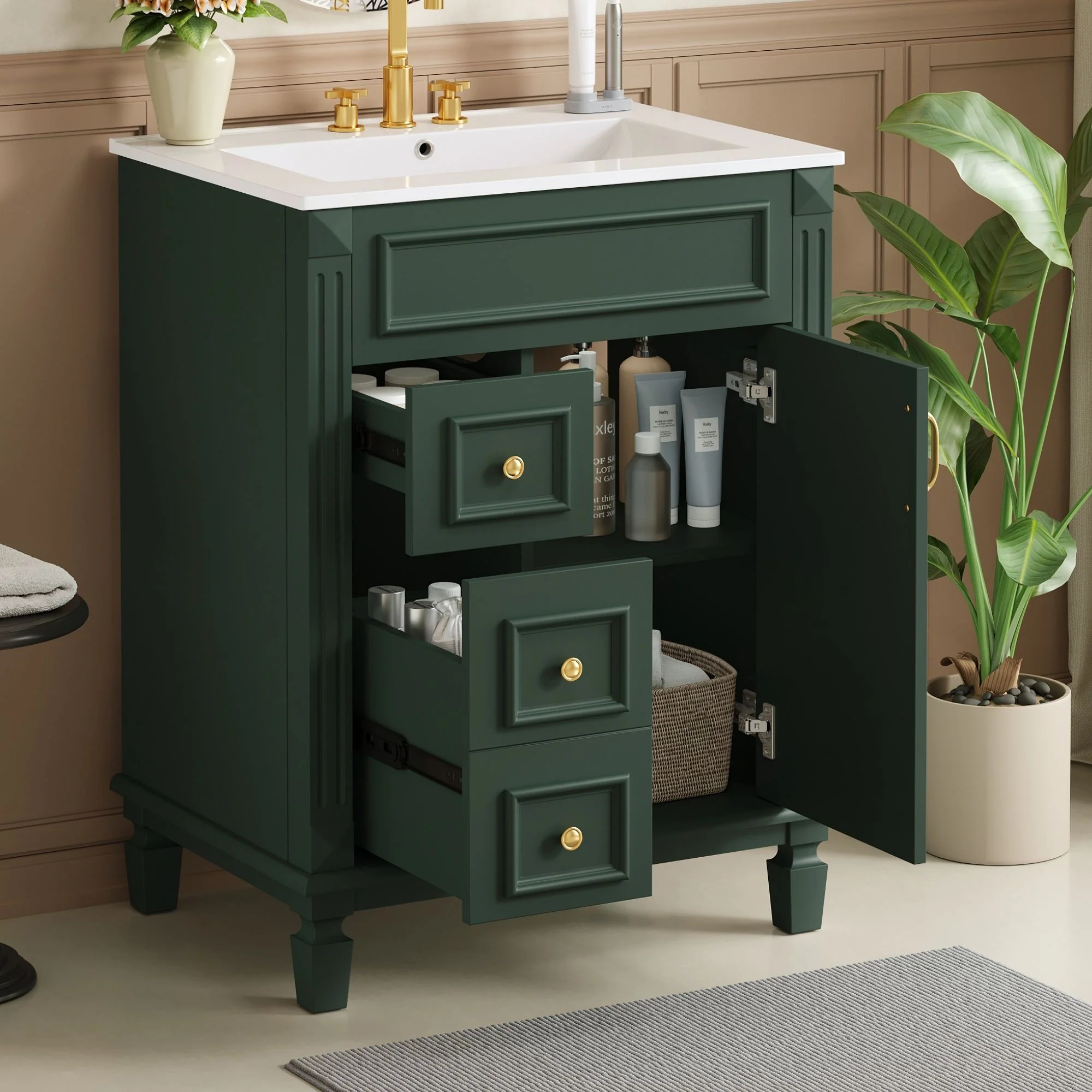 Bathroom Vanity With Sink, Compact Cabinet & 2 Drawers And Adjustable Shelf - Image 56