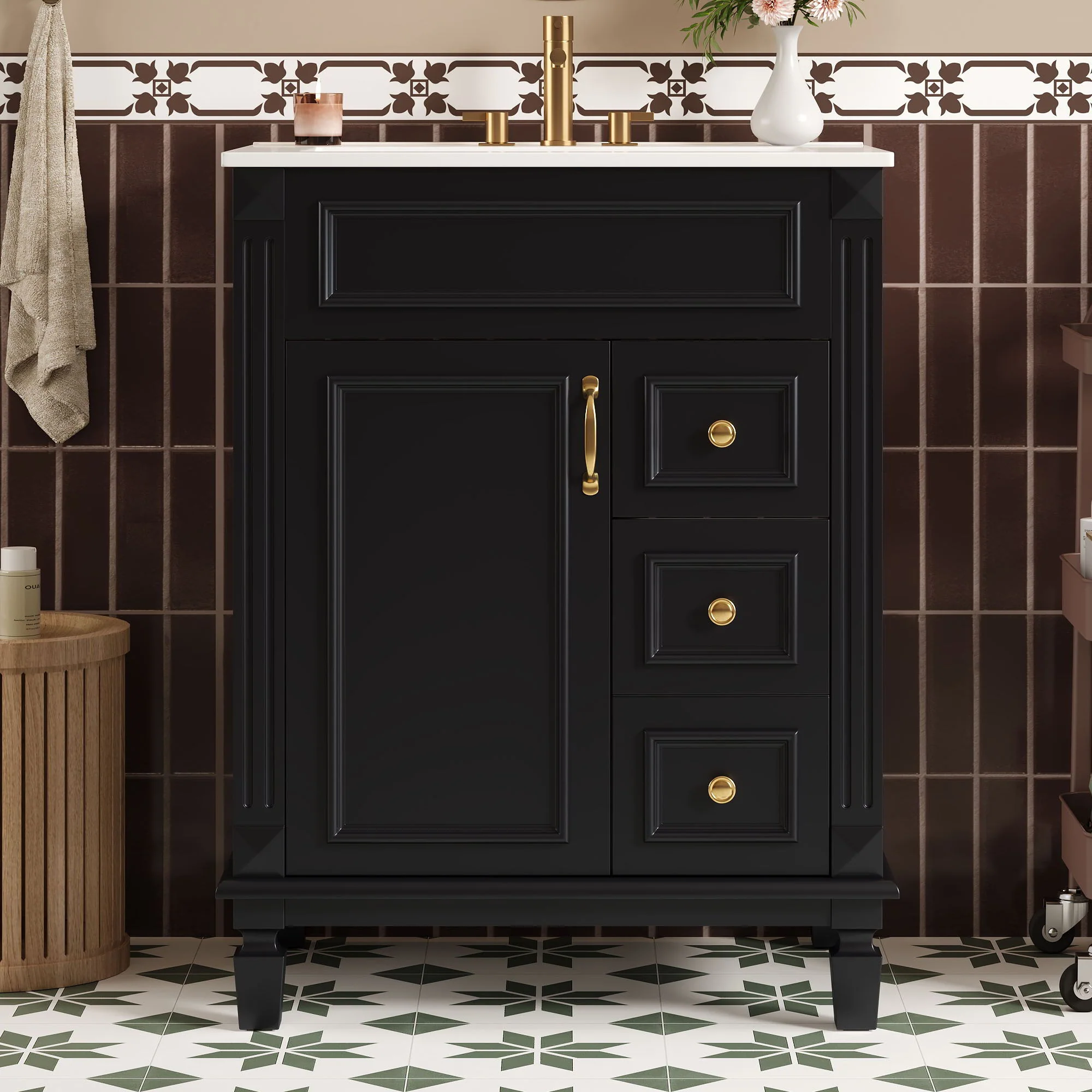 Bathroom Vanity With Sink, Compact Cabinet & 2 Drawers And Adjustable Shelf - Image 59