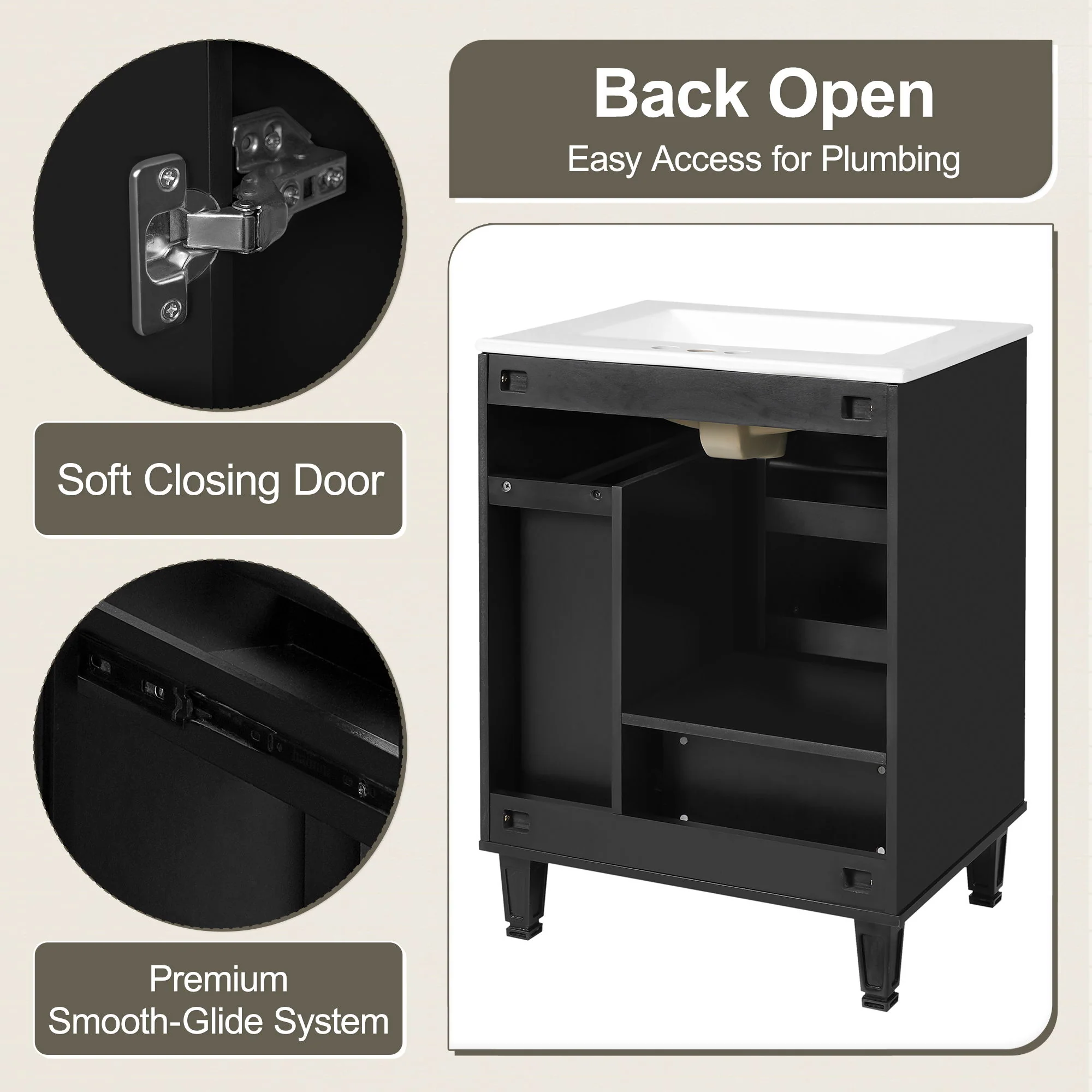 Bathroom Vanity With Sink, Deep Drawer, Door Shelf, 2 Tier Basket - Image 15