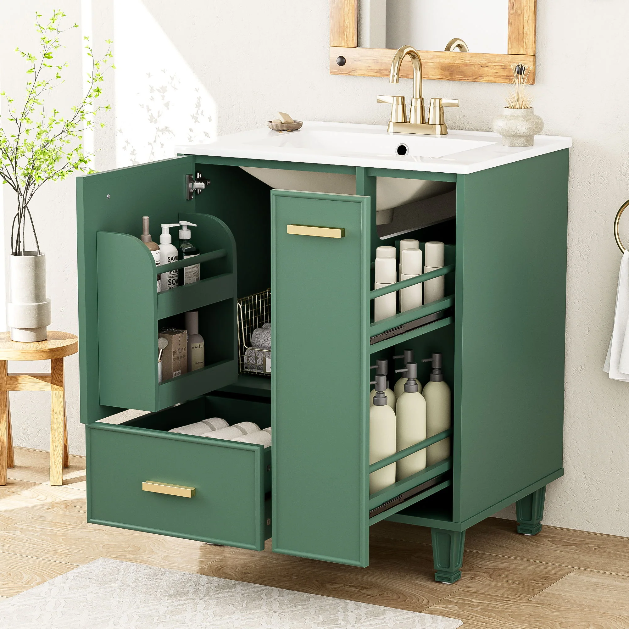 Bathroom Vanity With Sink, Deep Drawer, Door Shelf, 2 Tier Basket - Image 31