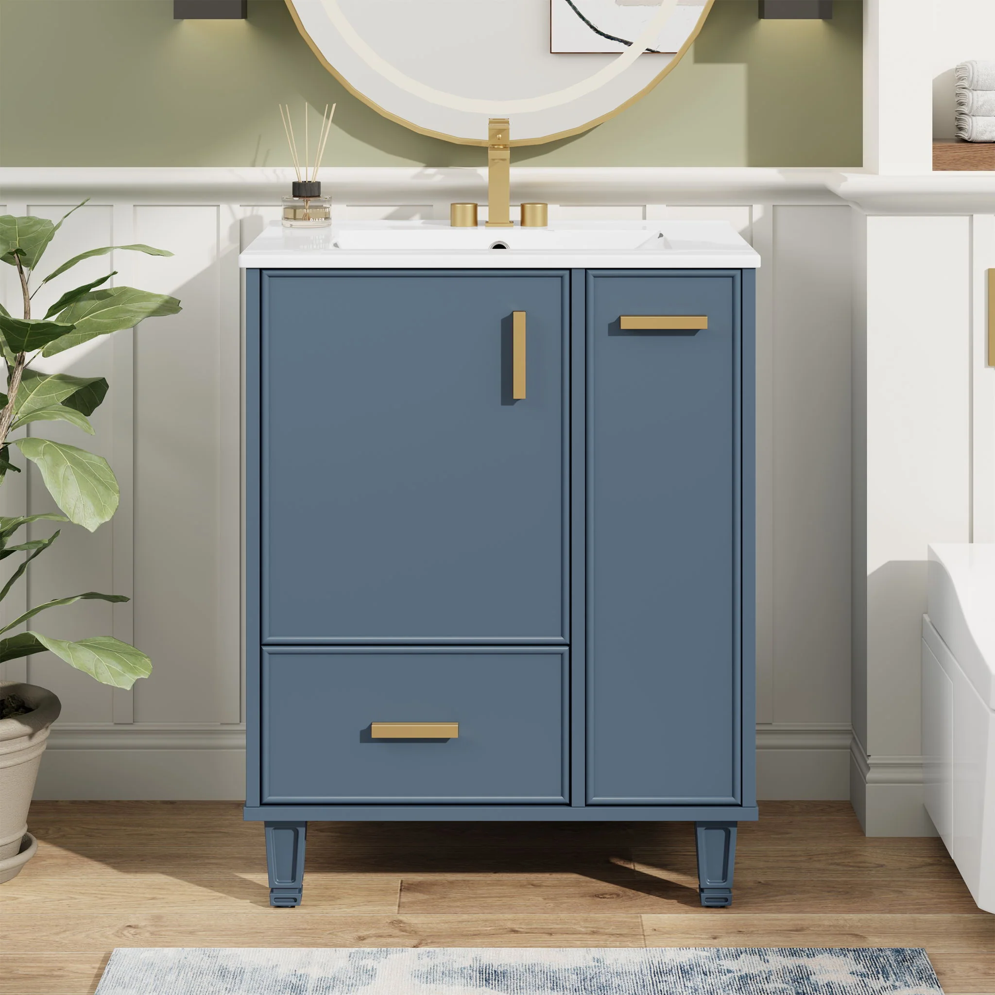 Bathroom Vanity With Sink, Deep Drawer, Door Shelf, 2 Tier Basket - Image 9