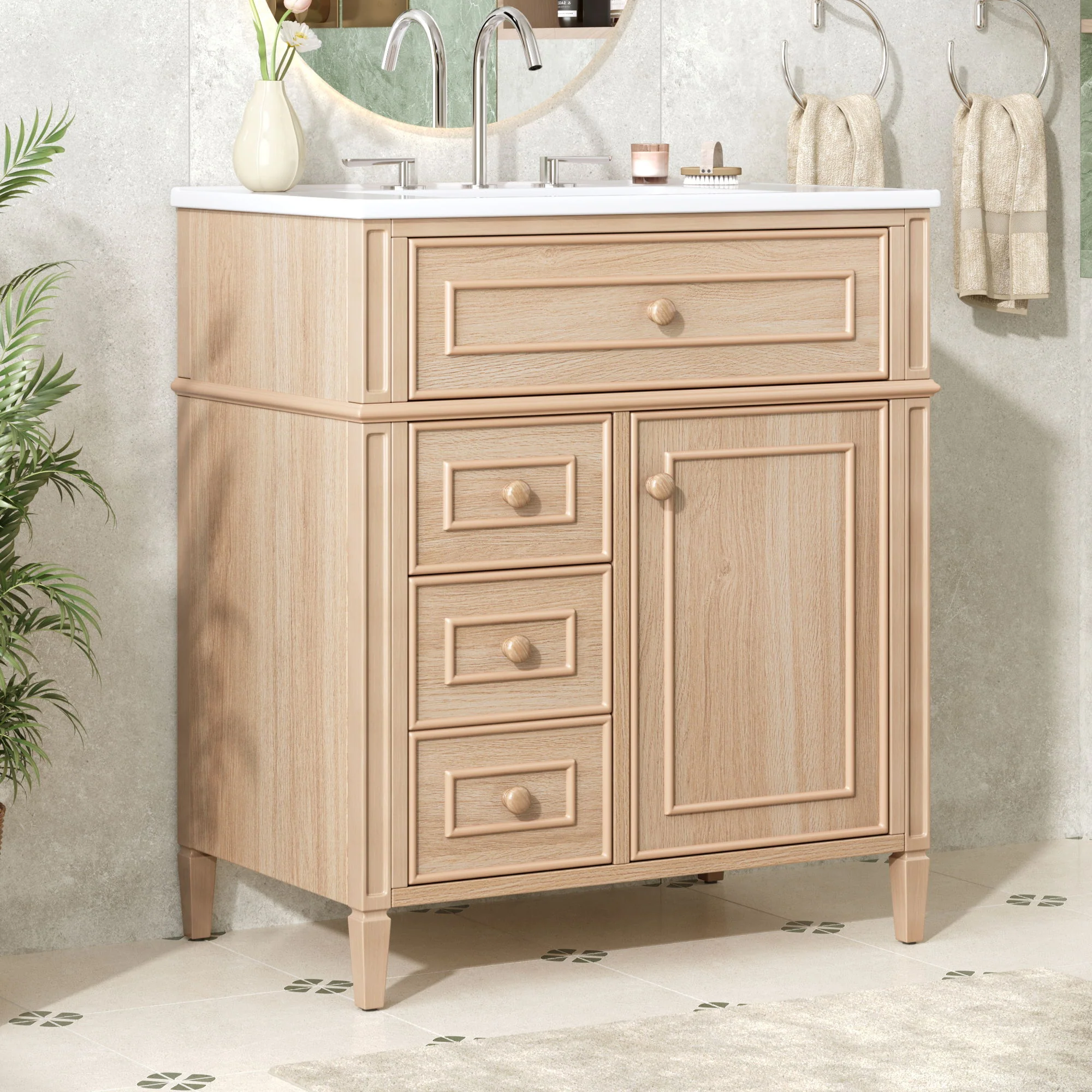 Bathroom Vanity With Sink, Flip Out Drawer, 2 Soft Close Drawers, 1 Soft Close Door - Wood - Image 7