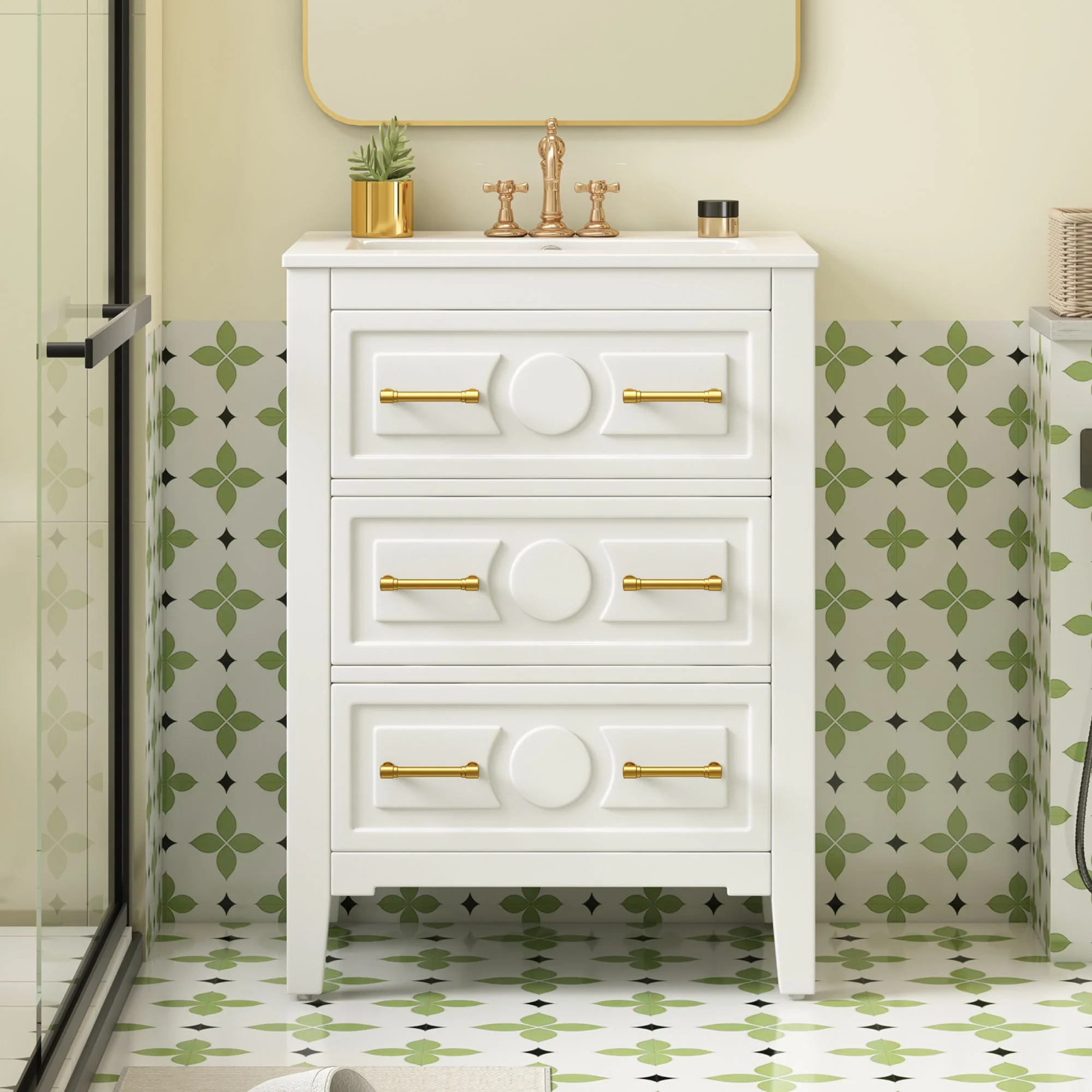 Bathroom Vanity With Sink, Free Standing Single Set, 3 Drawer Storage Cabinet - Image 13