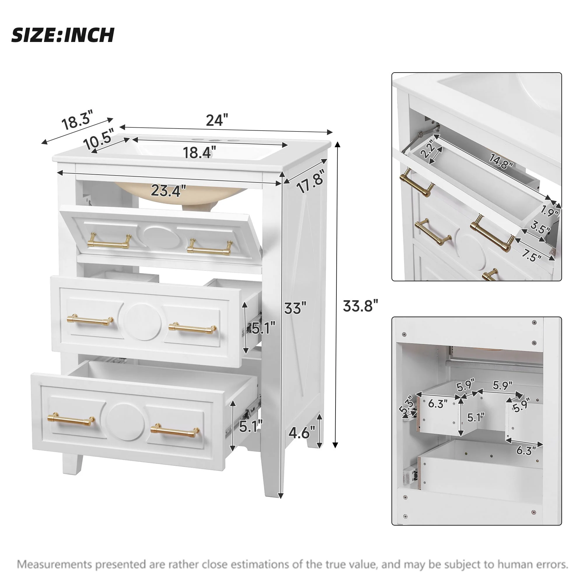 Bathroom Vanity With Sink, Free Standing Single Set, 3 Drawer Storage Cabinet - Image 17