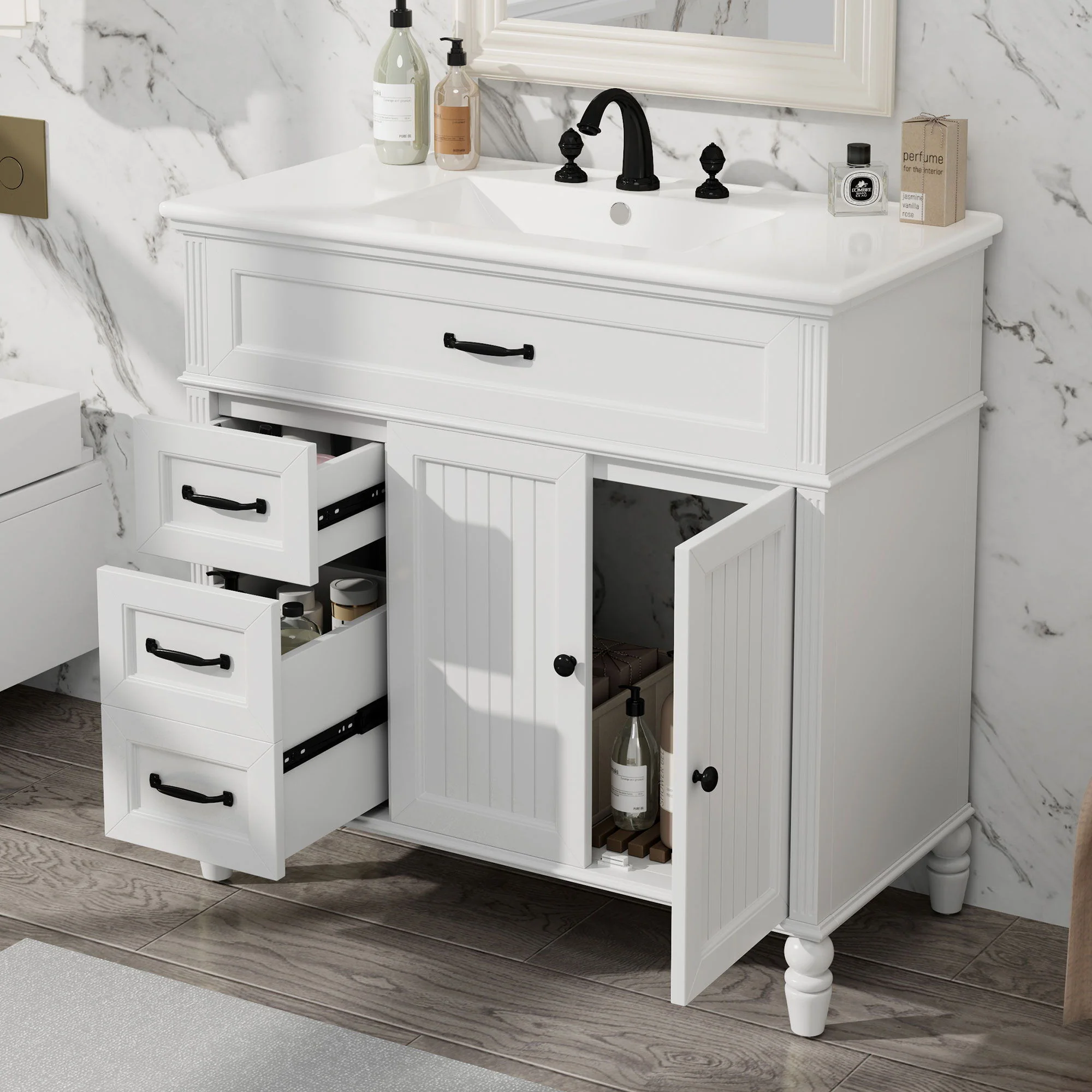 Bathroom Vanity With Sink, Freestanding Cabinet & Drawers - Image 9