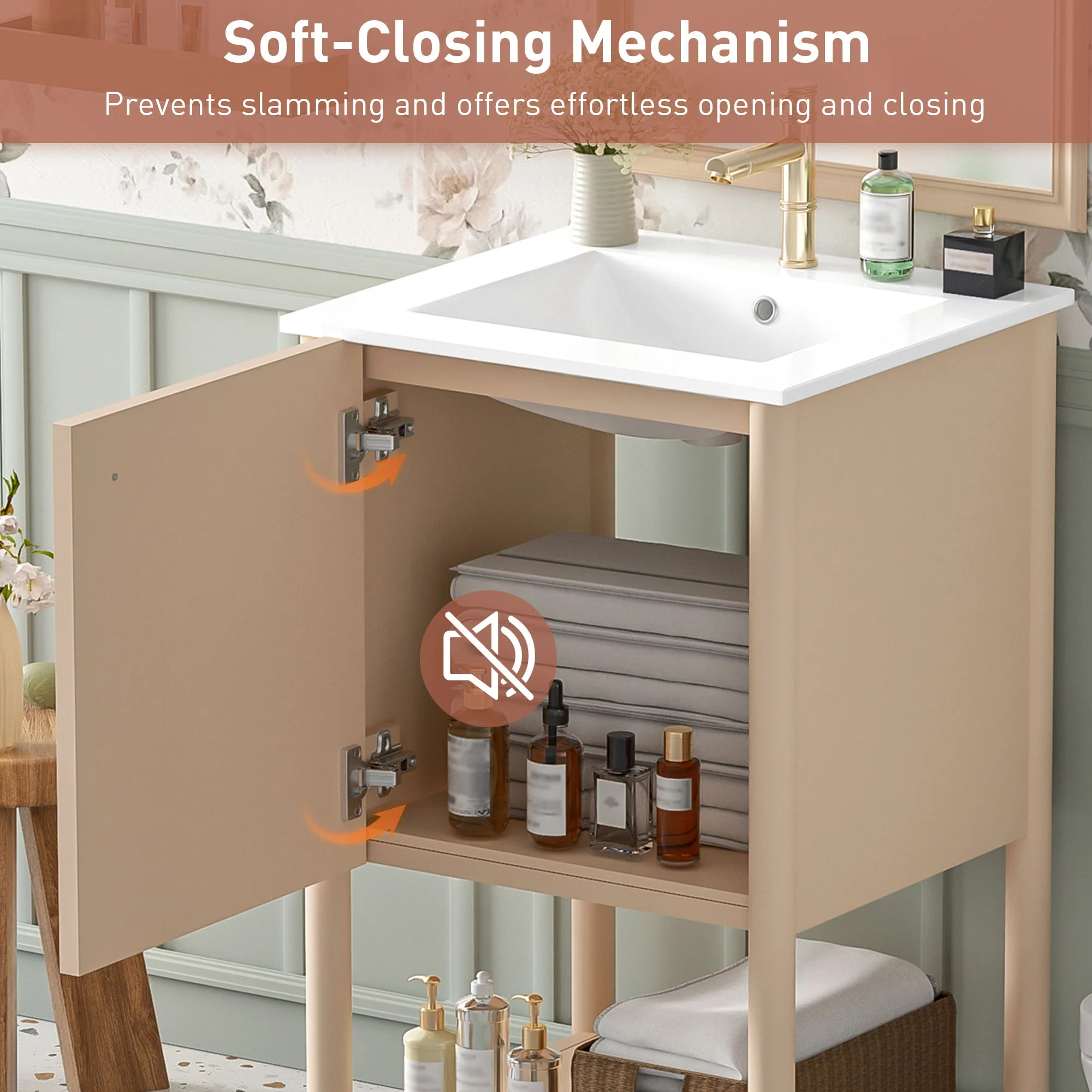 Bathroom Vanity With Sink, Freestanding Single Cabinet Set - Cream White - Image 2