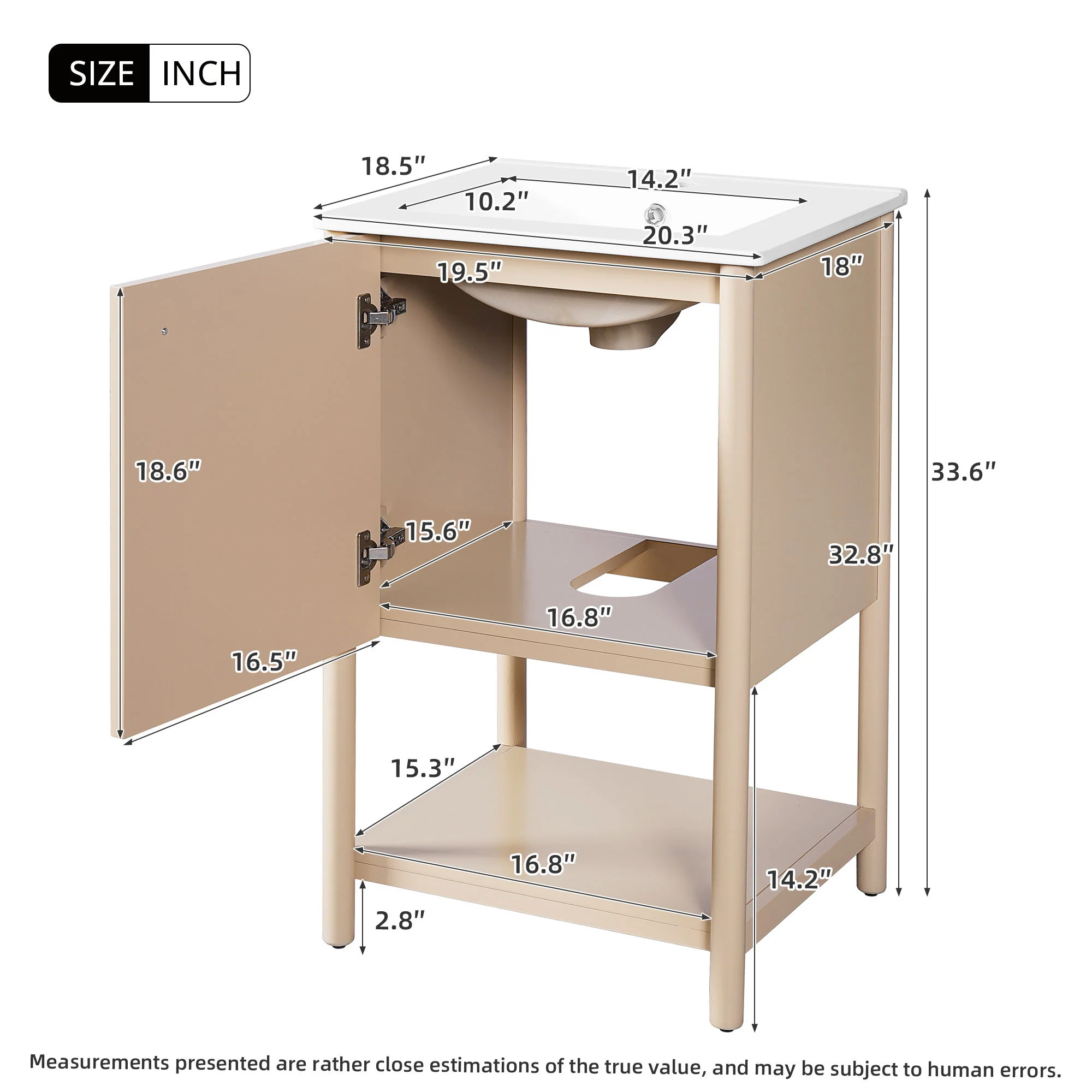 Bathroom Vanity With Sink, Freestanding Single Cabinet Set - Cream White - Image 3