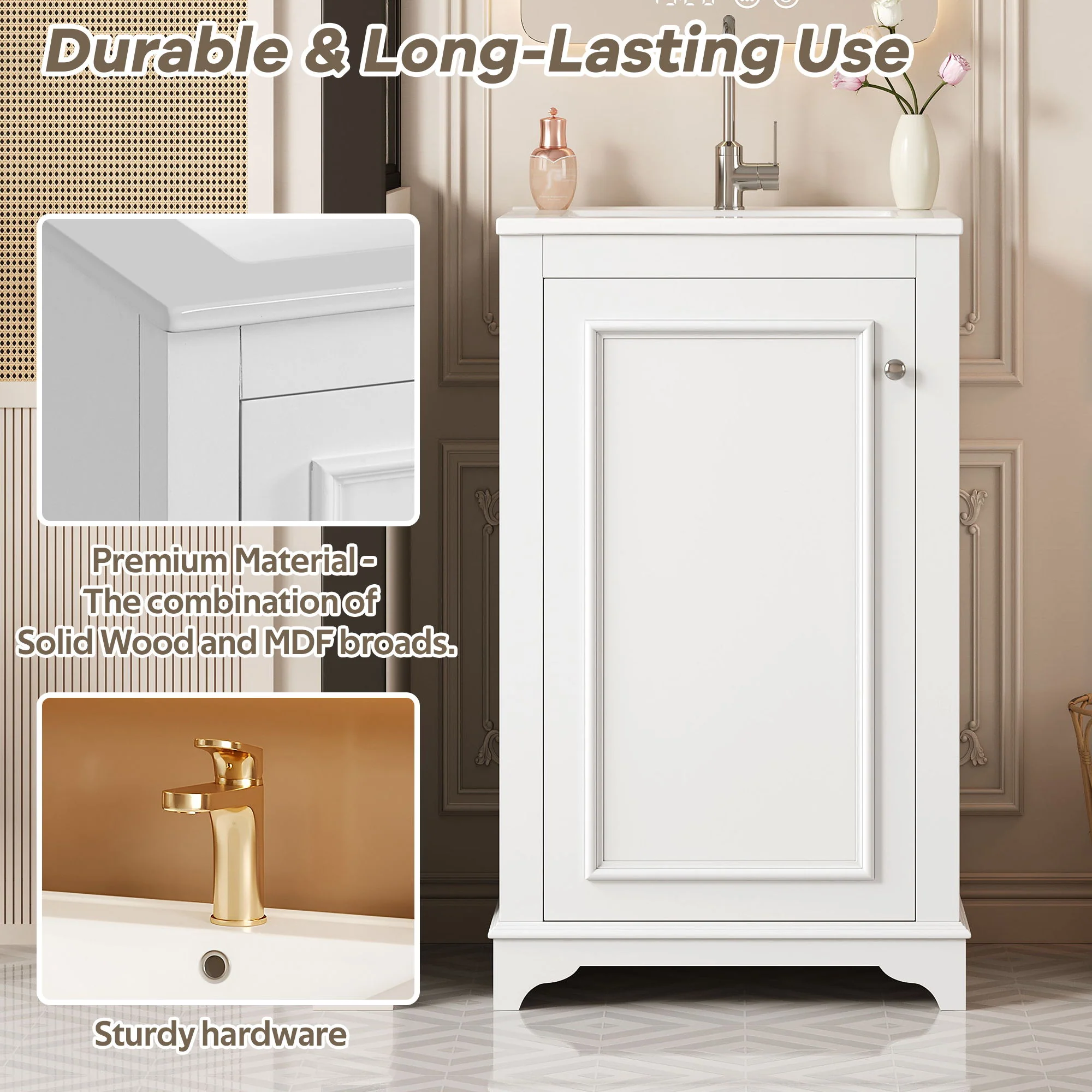 Bathroom Vanity With Sink, Freestanding Single Cabinet Set, Soft Close Door, Adjustable Shelf - Image 26