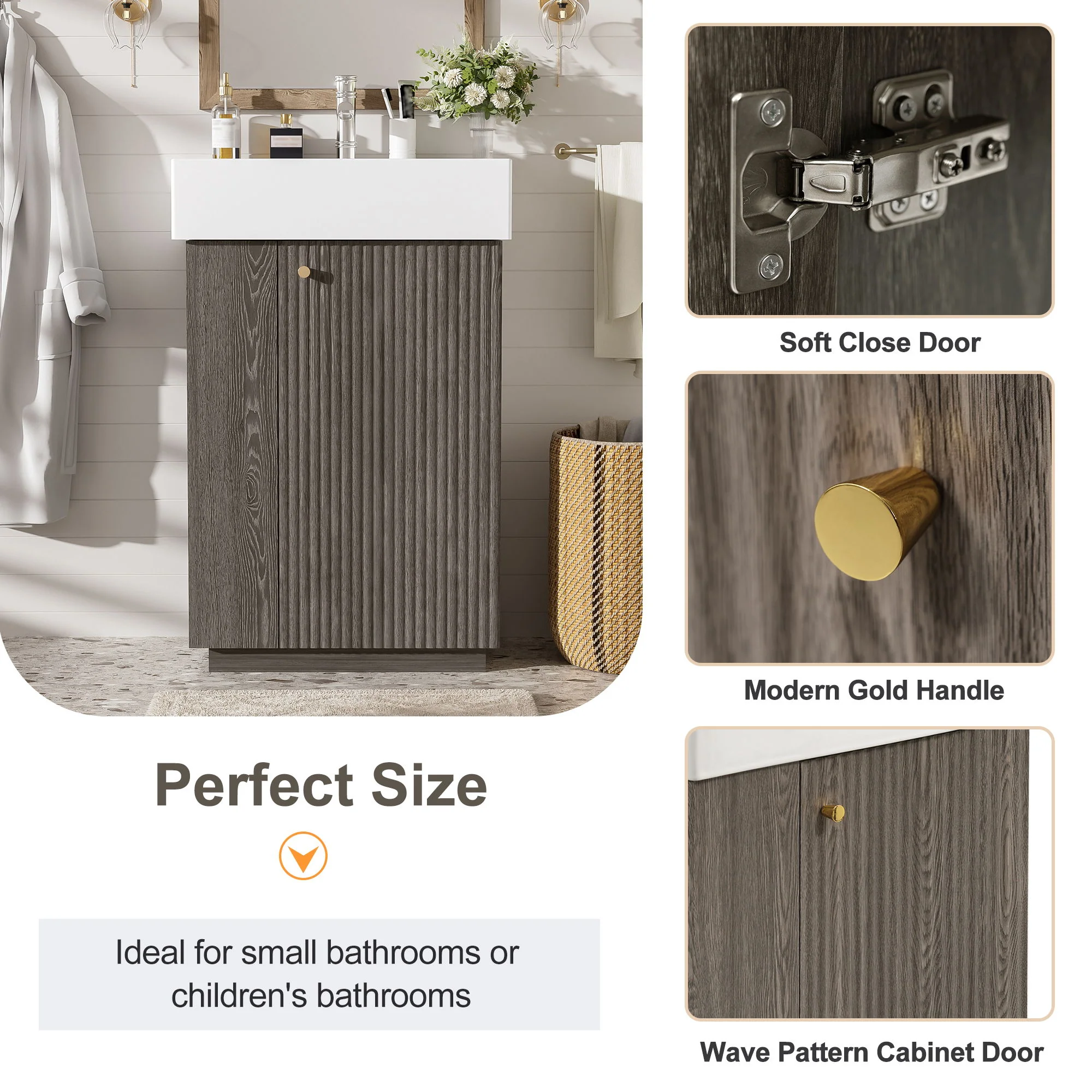 Bathroom Vanity With Sink, Freestanding Wood Grain Cabinet With Storage - Image 11