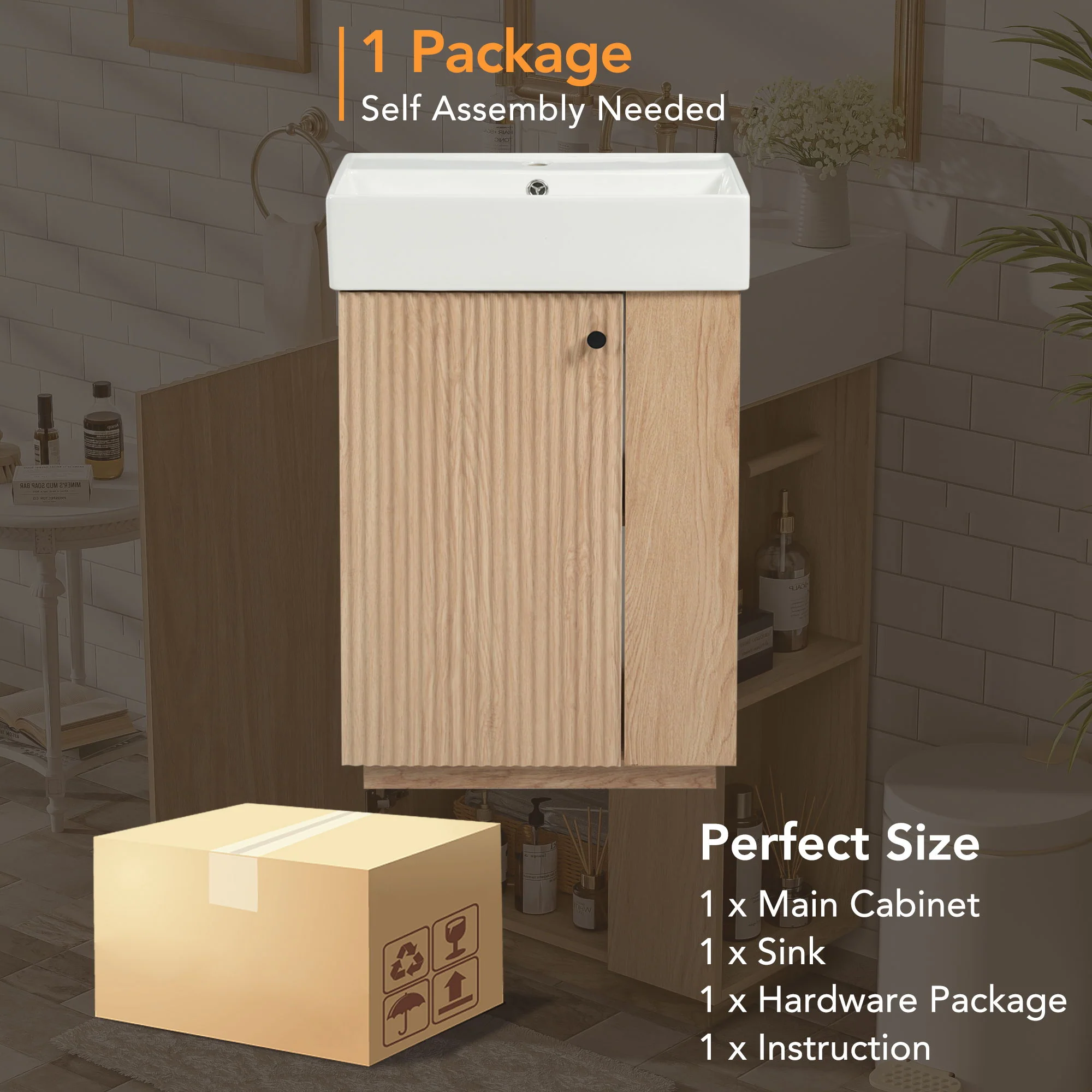 Bathroom Vanity With Sink, Freestanding Wood Grain Cabinet With Storage - Image 16
