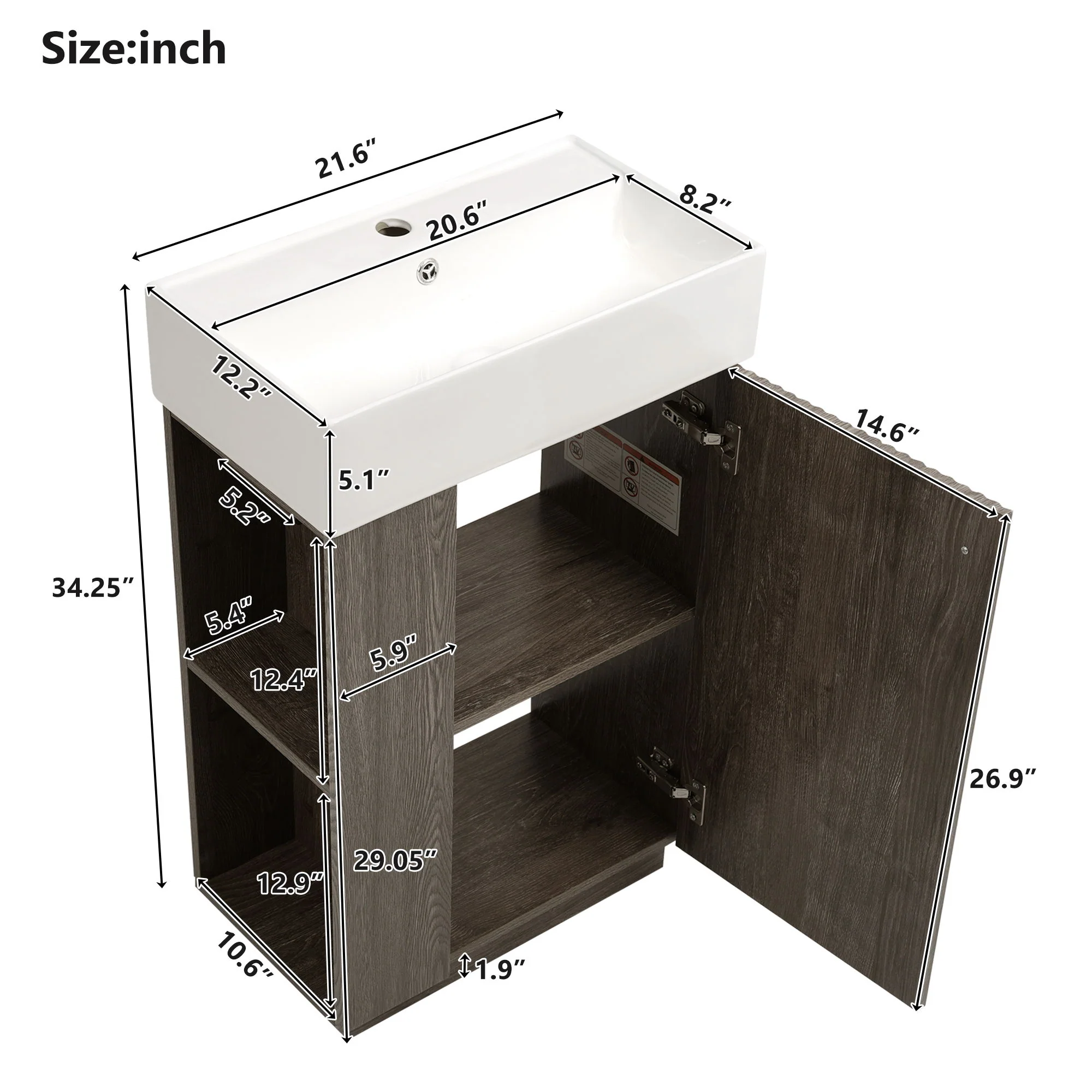 Bathroom Vanity With Sink, Freestanding Wood Grain Cabinet With Storage - Image 32