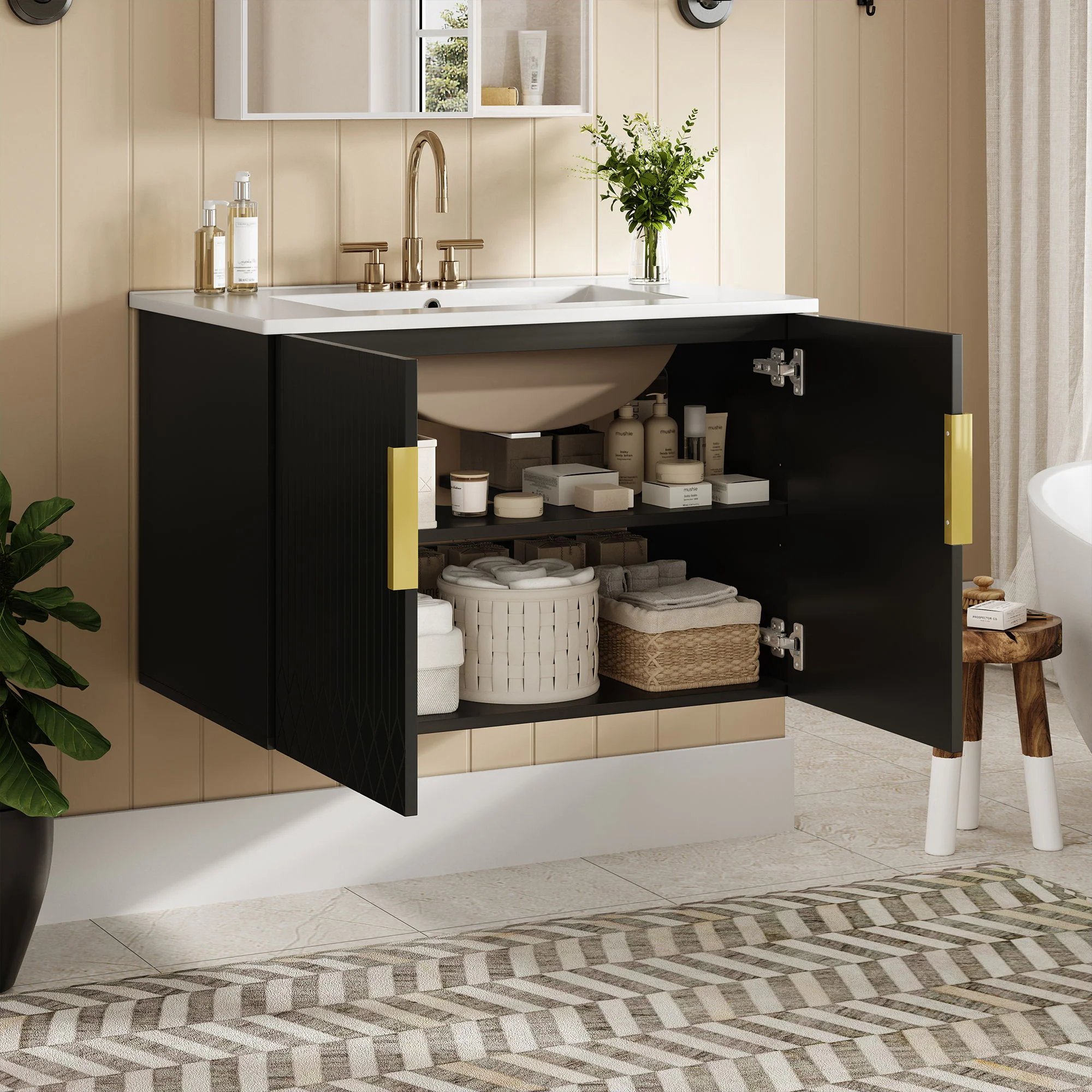 Bathroom Vanity With Sink, Rectangular Storage Cabinet With 2 Soft Closing Doors - Image 5
