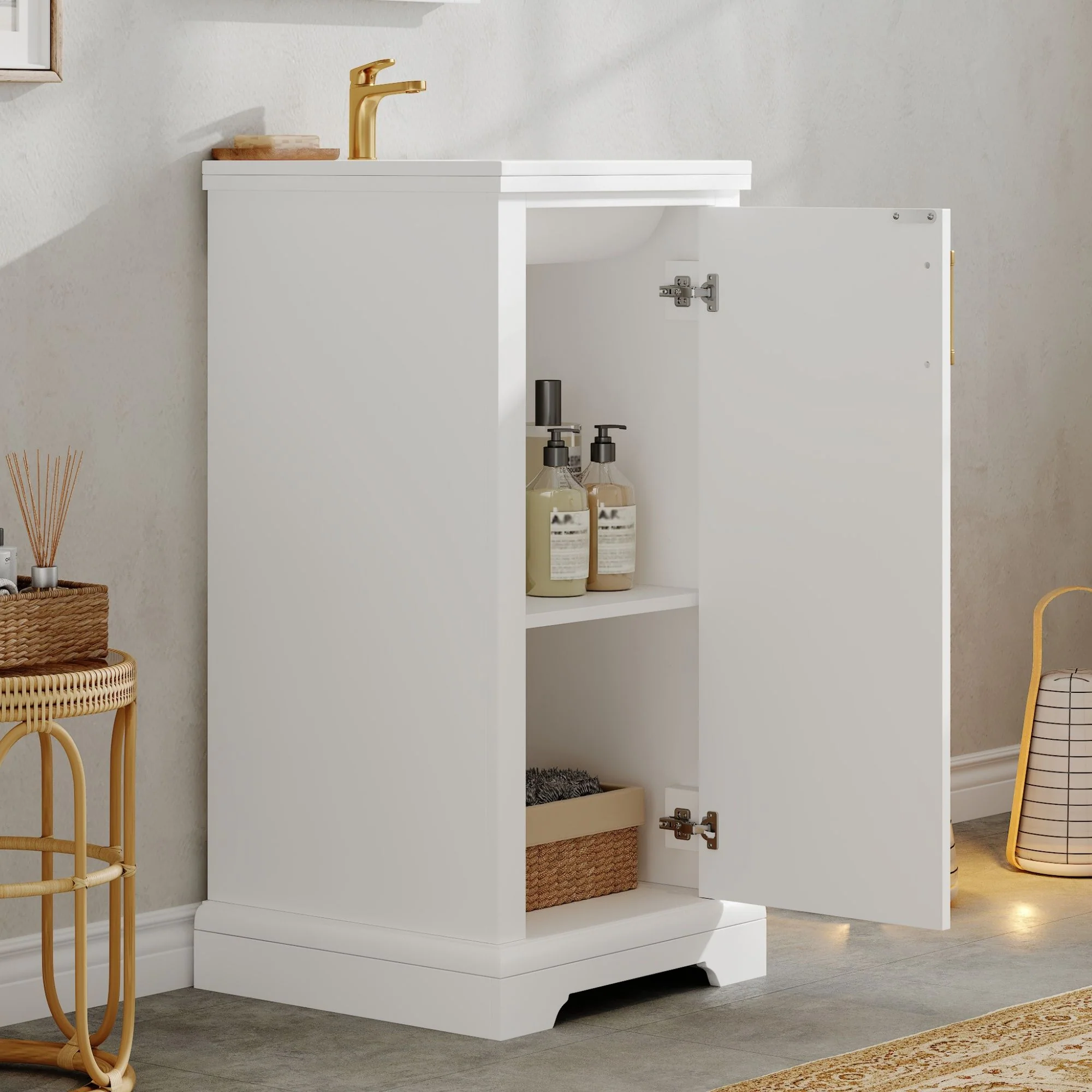 Bathroom Vanity With Sink, Soft Close Door, Adjustable Shelf, Freestanding Single Unit - White - Image 4