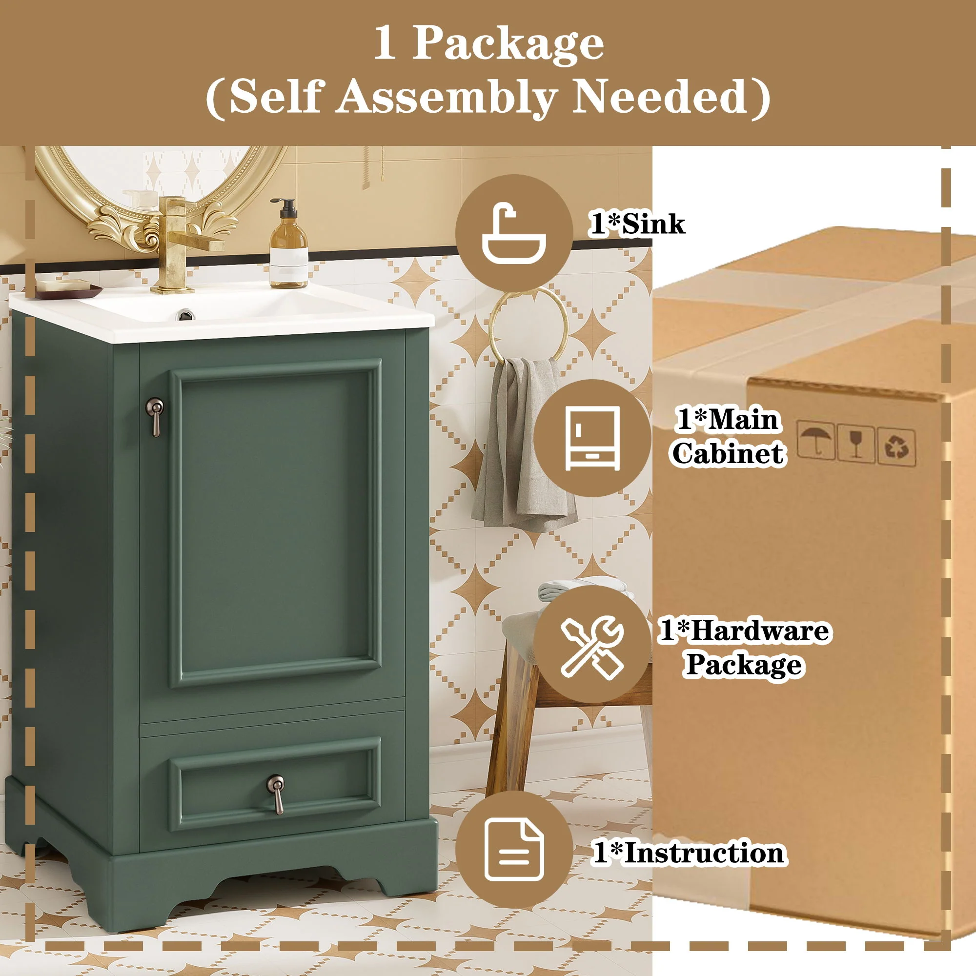Bathroom Vanity With Sink, Soft Close Door, Adjustable U-Shaped Shelf - Image 19