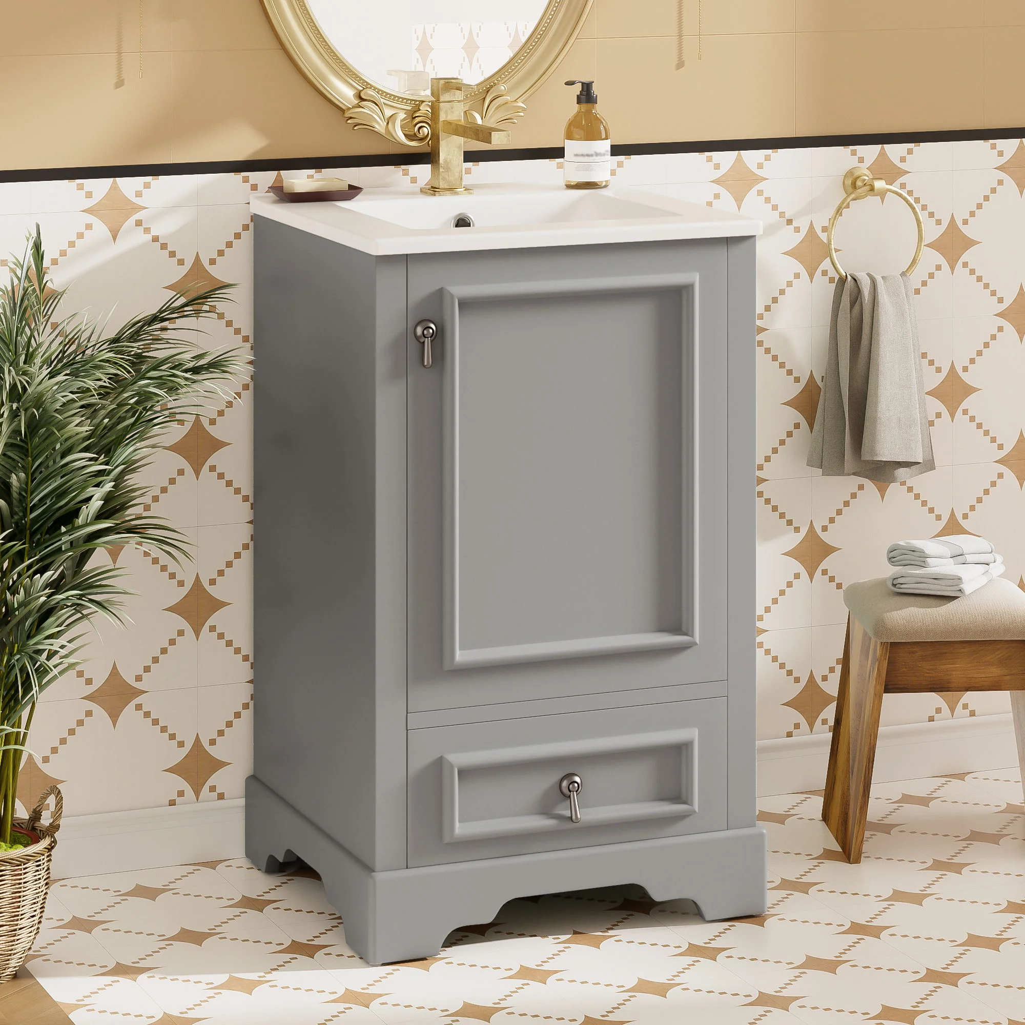 Bathroom Vanity With Sink, Soft Close Door, Adjustable U-Shaped Shelf - Image 29