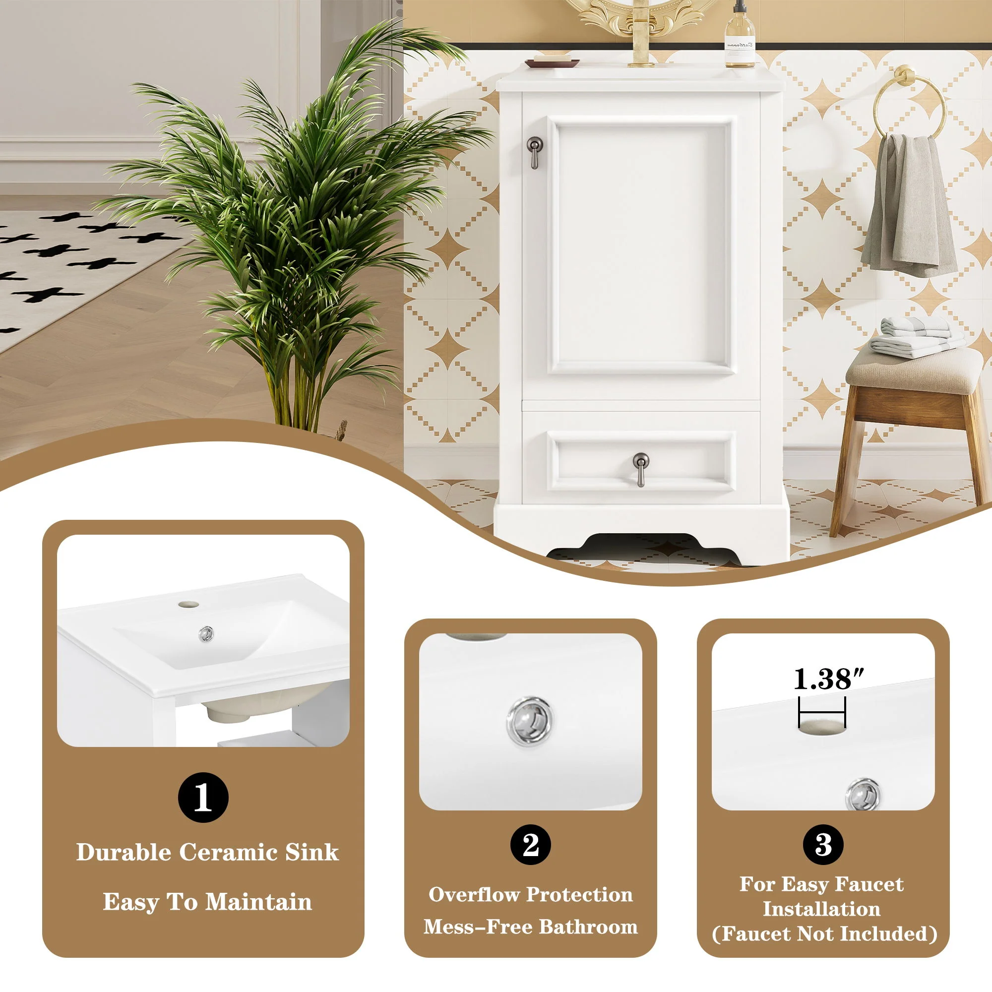 Bathroom Vanity With Sink, Soft Close Door, Adjustable U-Shaped Shelf - Image 34