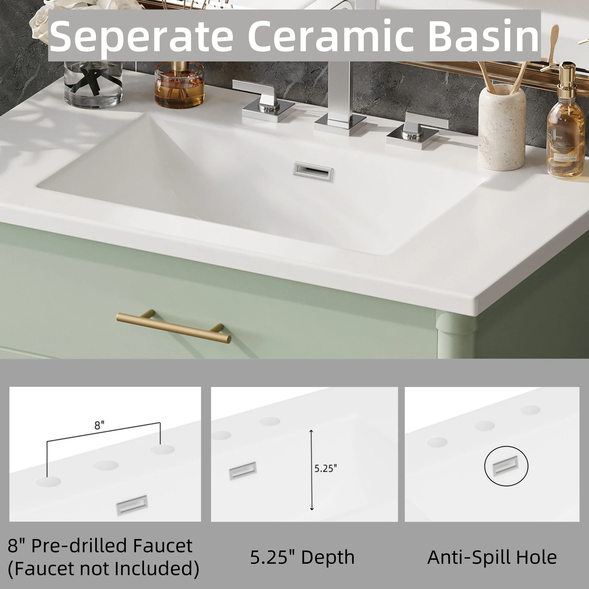 Bathroom Vanity With Sink, Soft Close Doors And Adjustable Shelf - Image 7