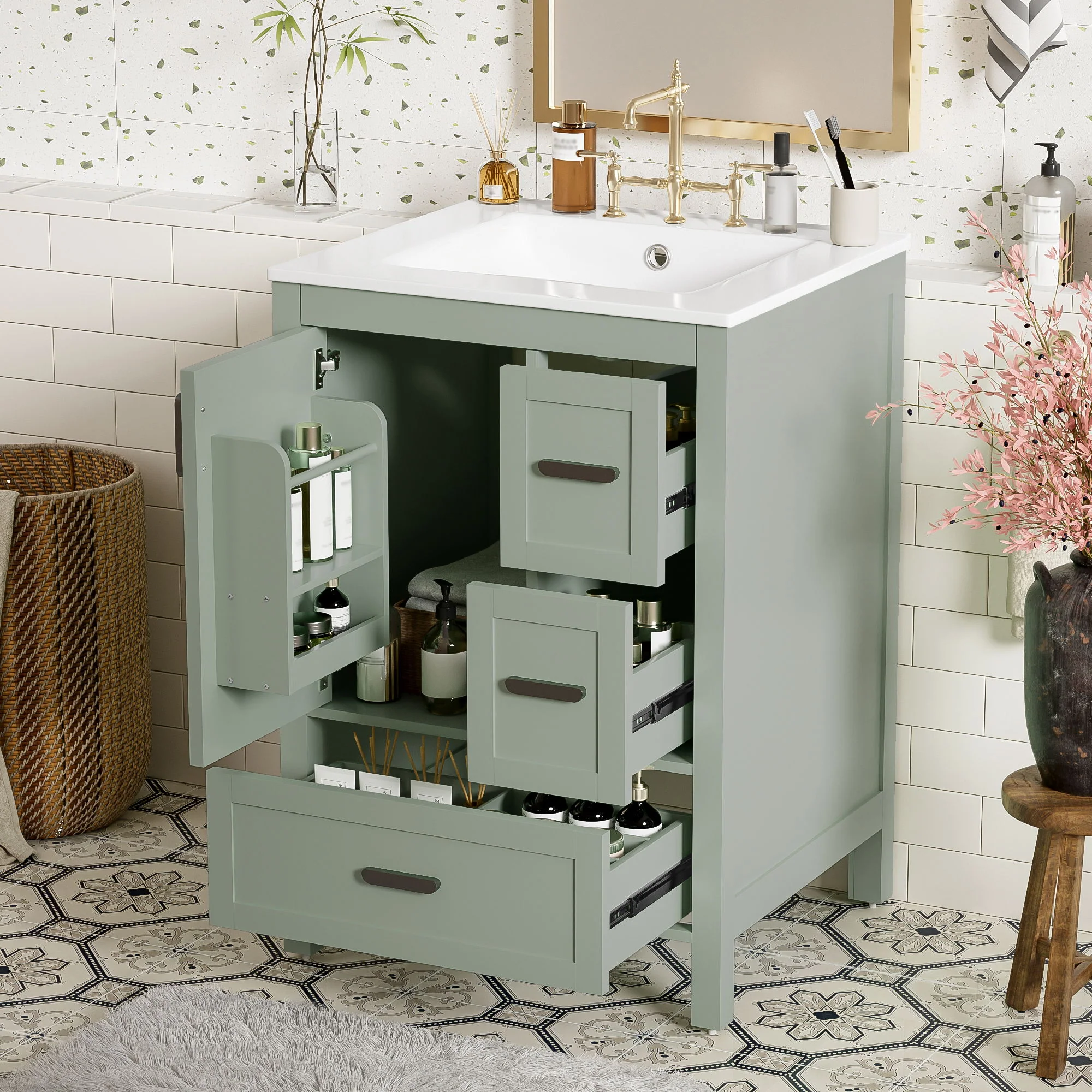 Bathroom Vanity With Sink, Soft-Close Doors, Double-Layer Shelf And 3 Drawers - Image 21
