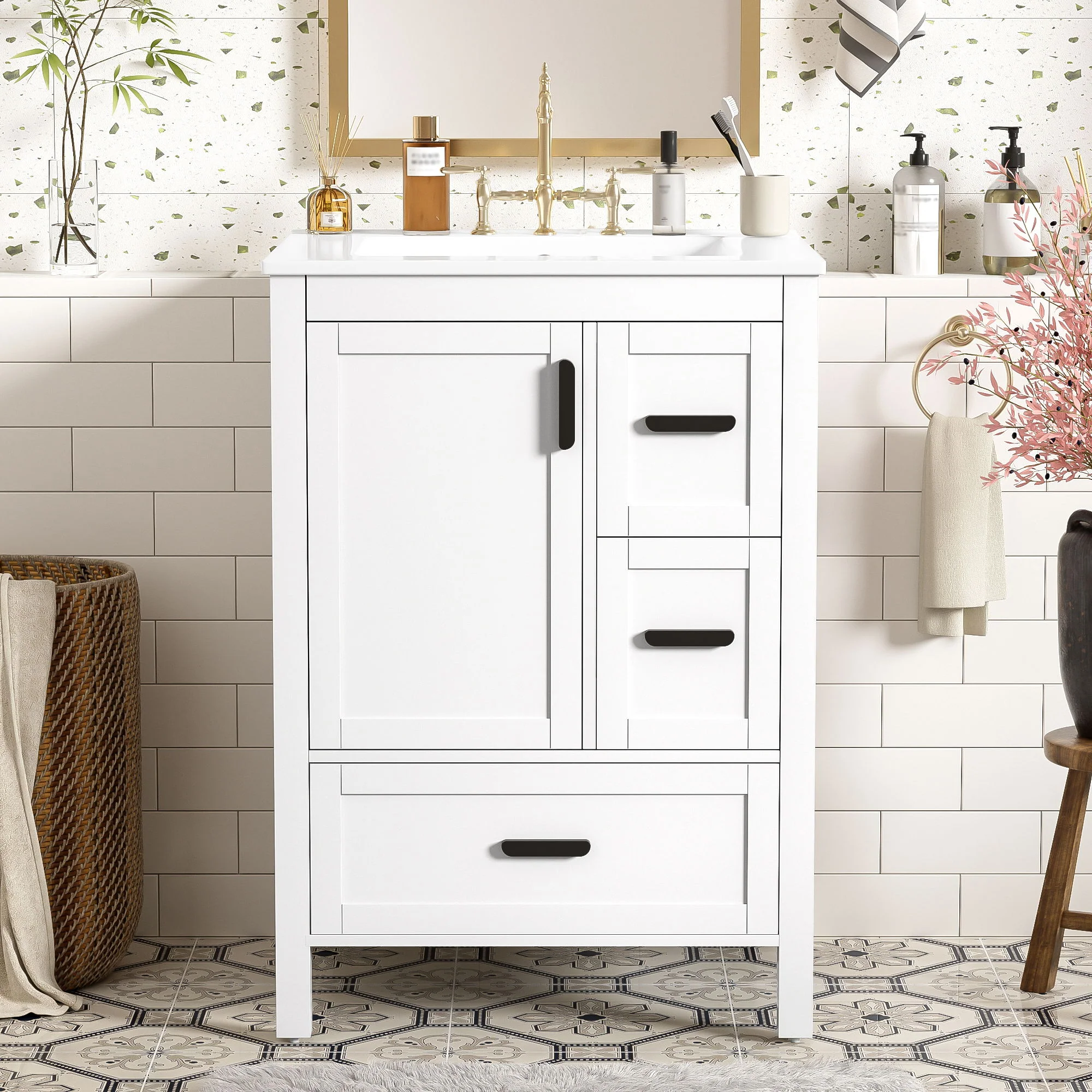 Bathroom Vanity With Sink, Soft-Close Doors, Double-Layer Shelf And 3 Drawers - Image 4