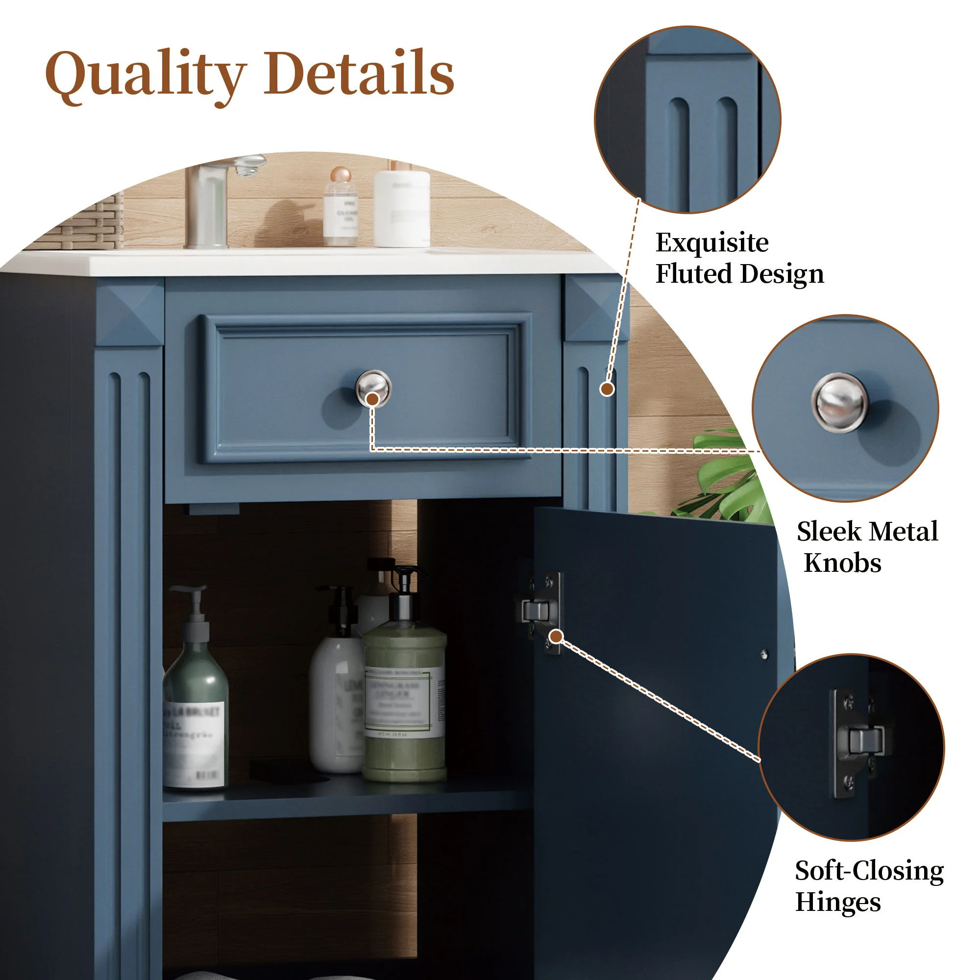 Bathroom Vanity With Sink, Soft-Closing Door, Adjustable Shelf - Image 8