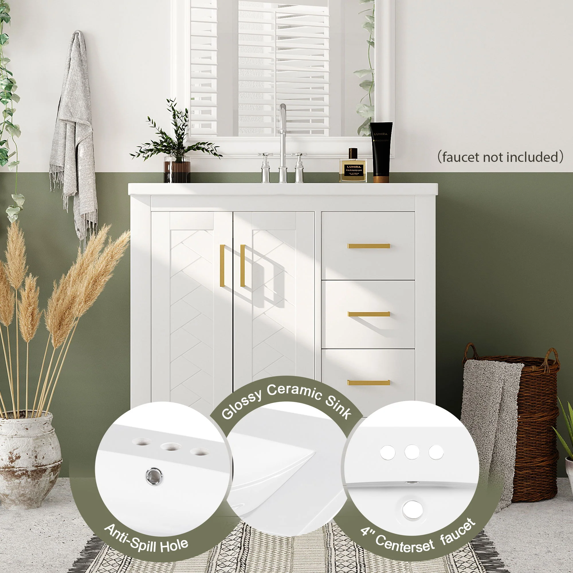 Bathroom Vanity With Sink, Storage Cabinet, Freestanding Set With 3 Drawers & Soft Closing Doors - Image 7