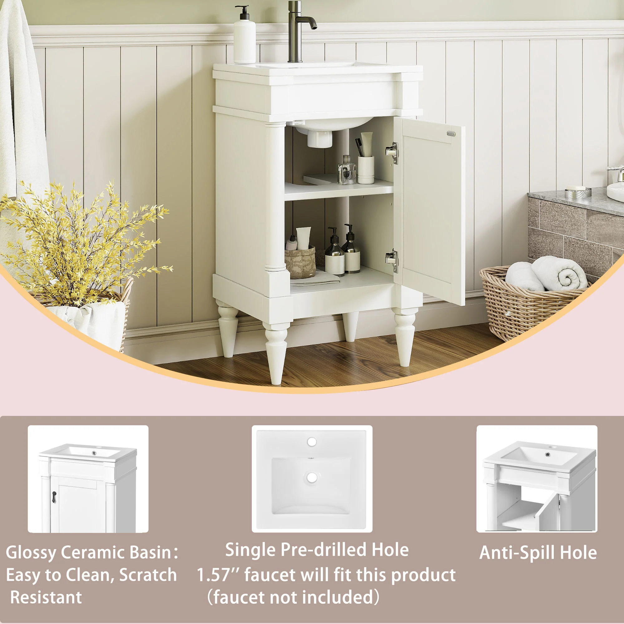 Bathroom Vanity With Sink, Storage Cabinet With Door, Drop In Sink, Compact Freestanding Design - Image 22