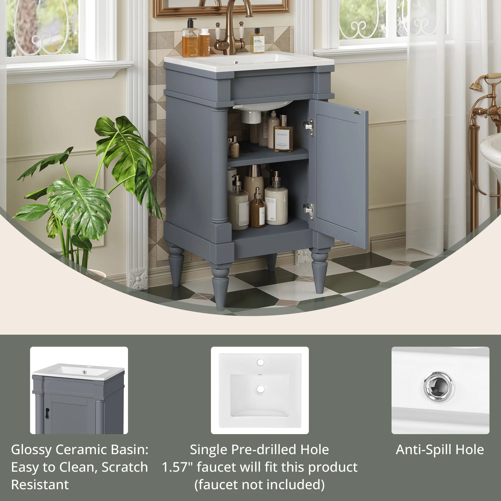 Bathroom Vanity With Sink, Storage Cabinet With Door, Drop In Sink, Compact Freestanding Design - Image 34