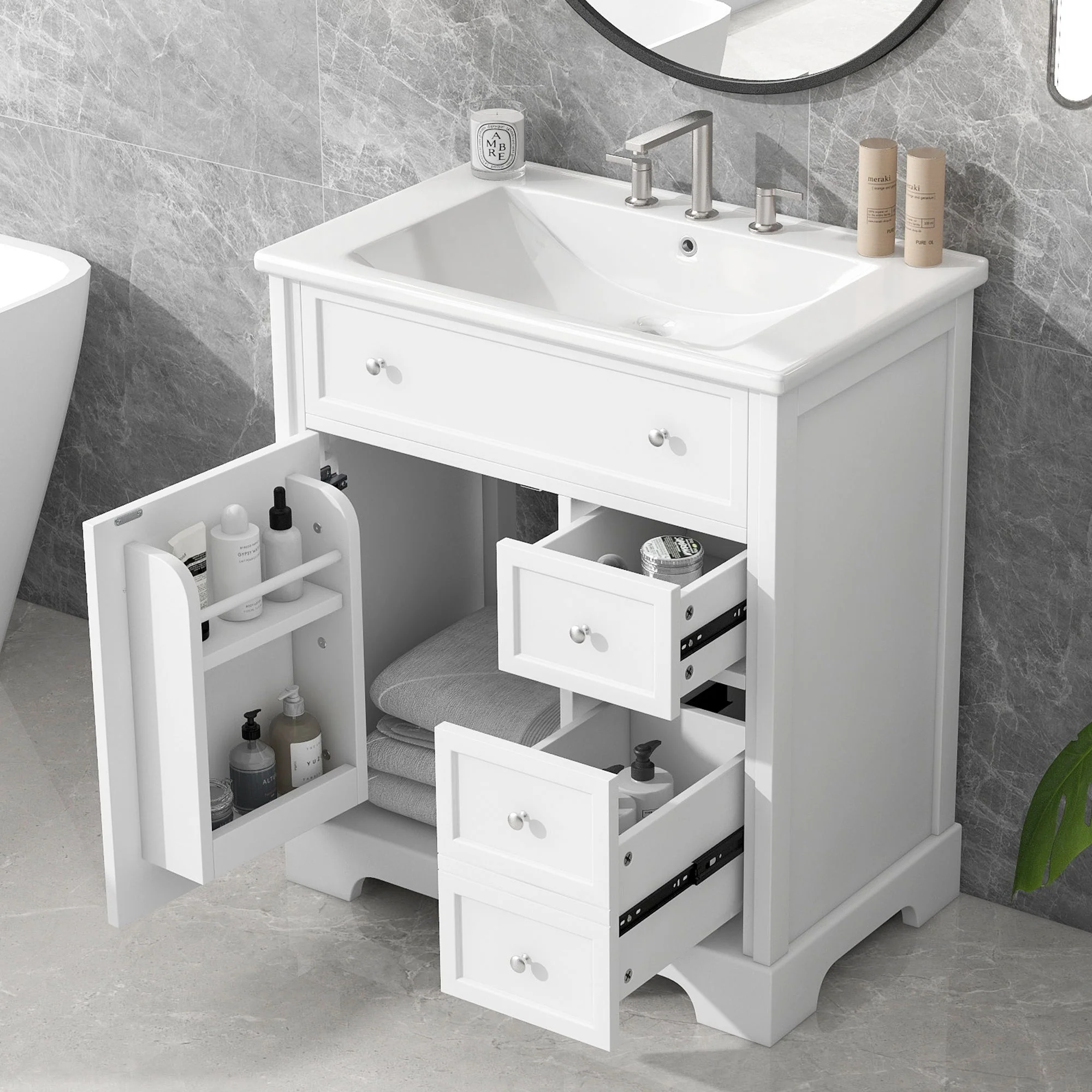 Bathroom Vanity With Sink Top, Cabinet With Door And 2 Drawers - White - Image 8