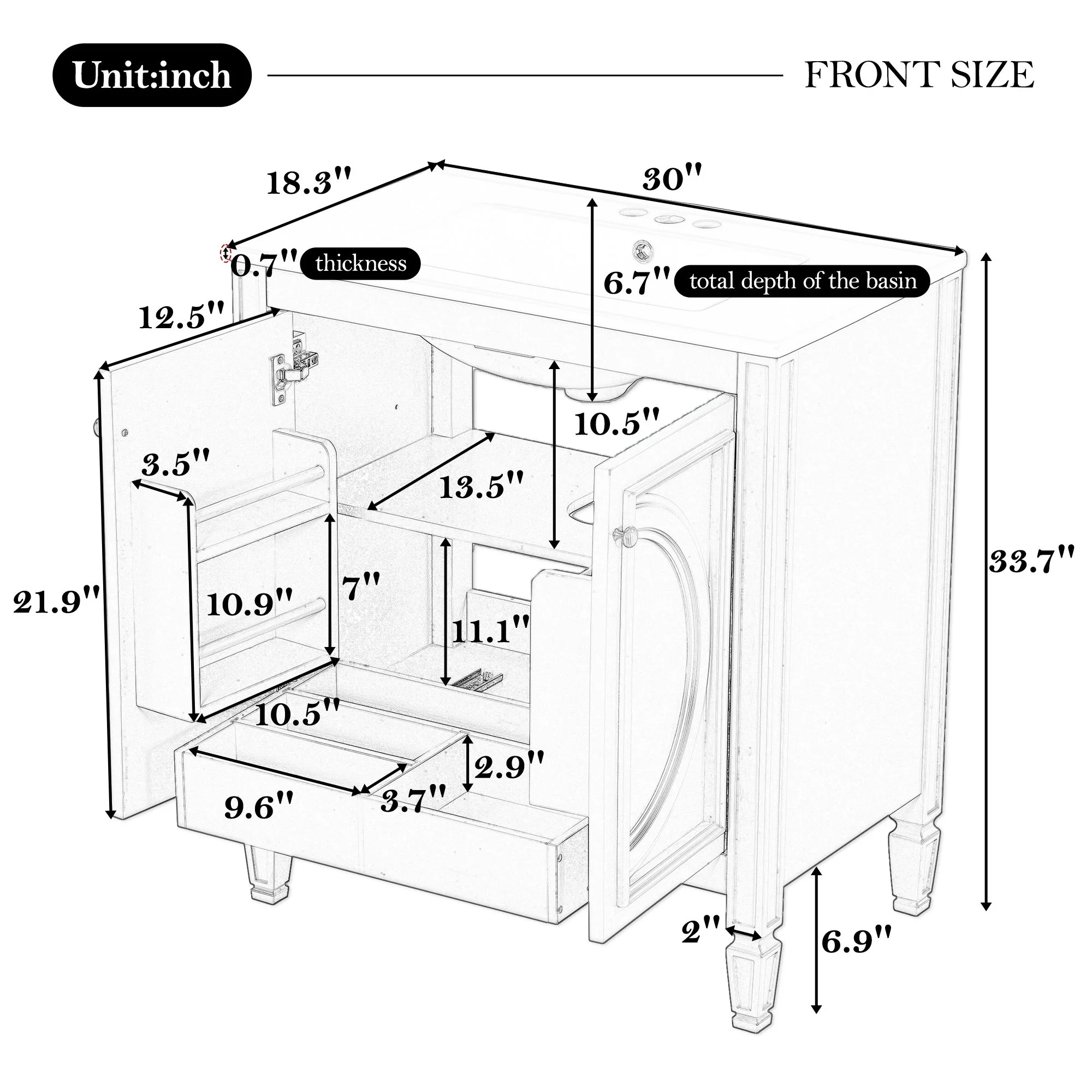 Bathroom Vanity With Sink With 2 Doors And Adjustable Shelf - Image 48
