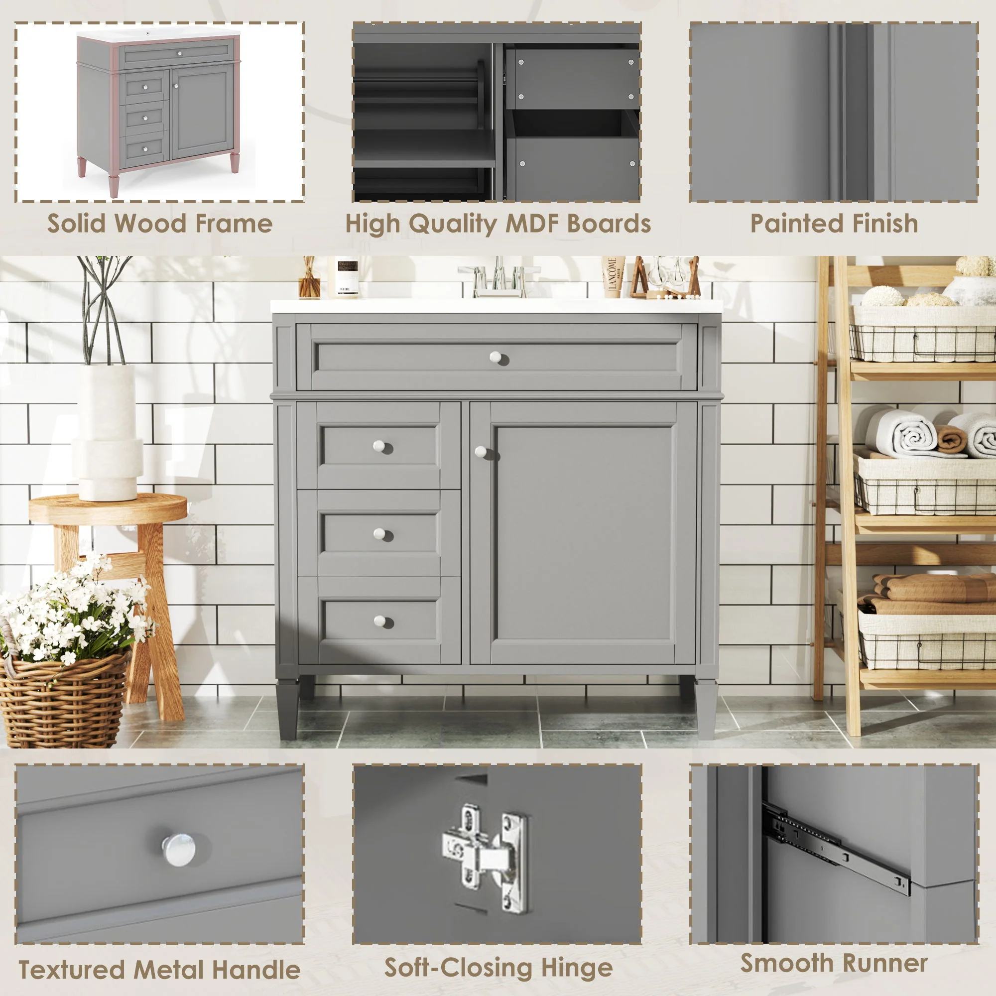 Bathroom Vanity With Top Sink, 2 Drawers And Tip Out Drawer - Image 29