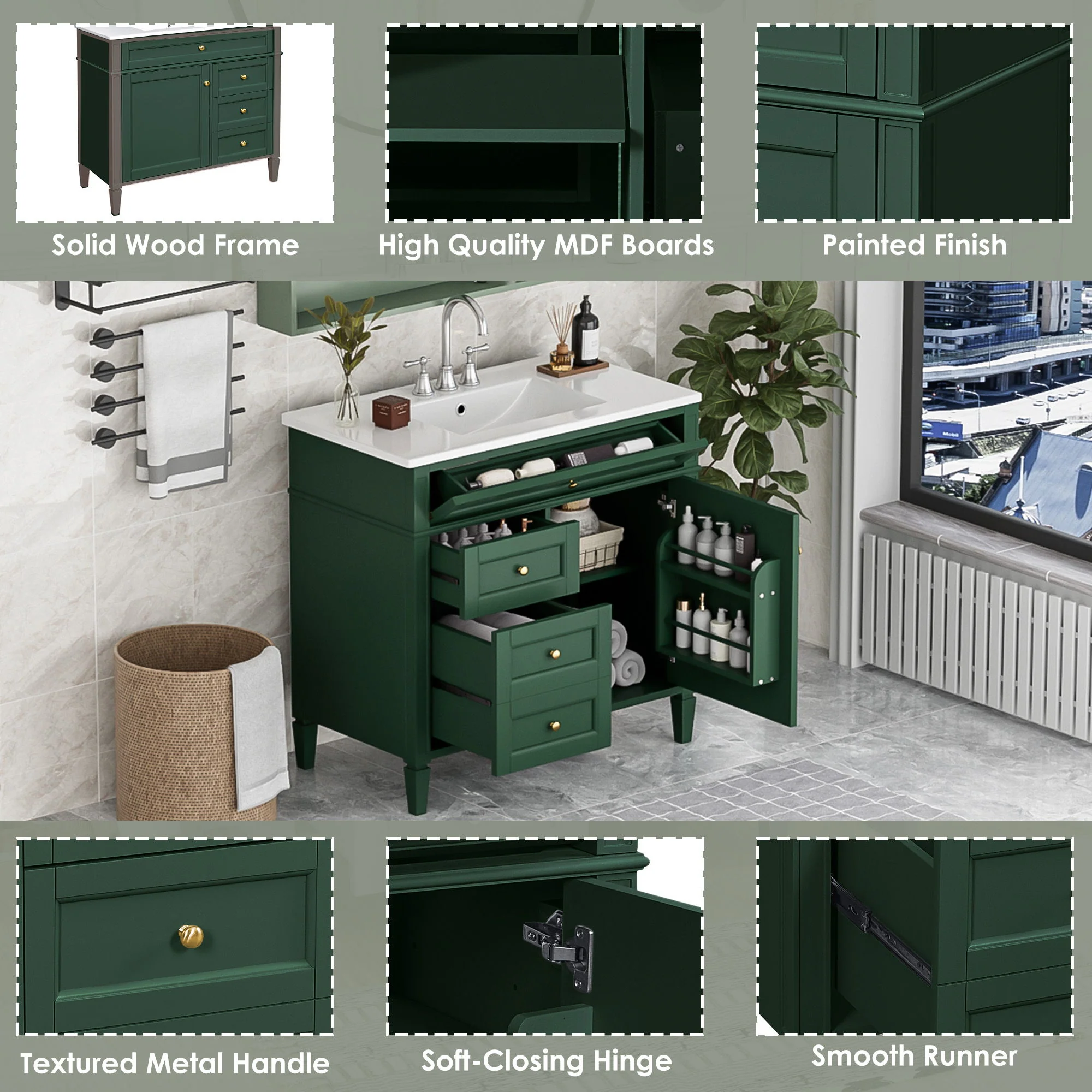 Bathroom Vanity With Top Sink, 2 Drawers And Tip Out Drawer - Image 32
