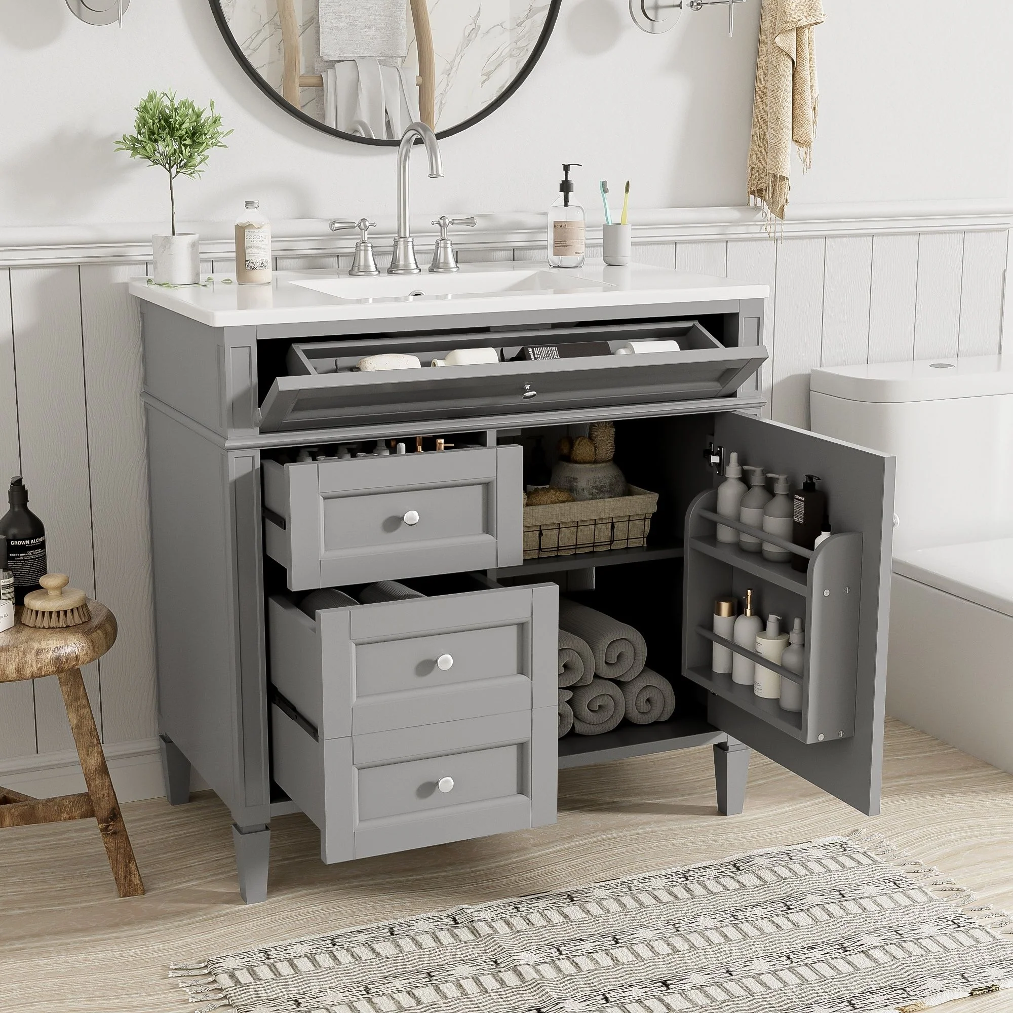 Bathroom Vanity With Top Sink, 2 Drawers And Tip Out Drawer - Image 40