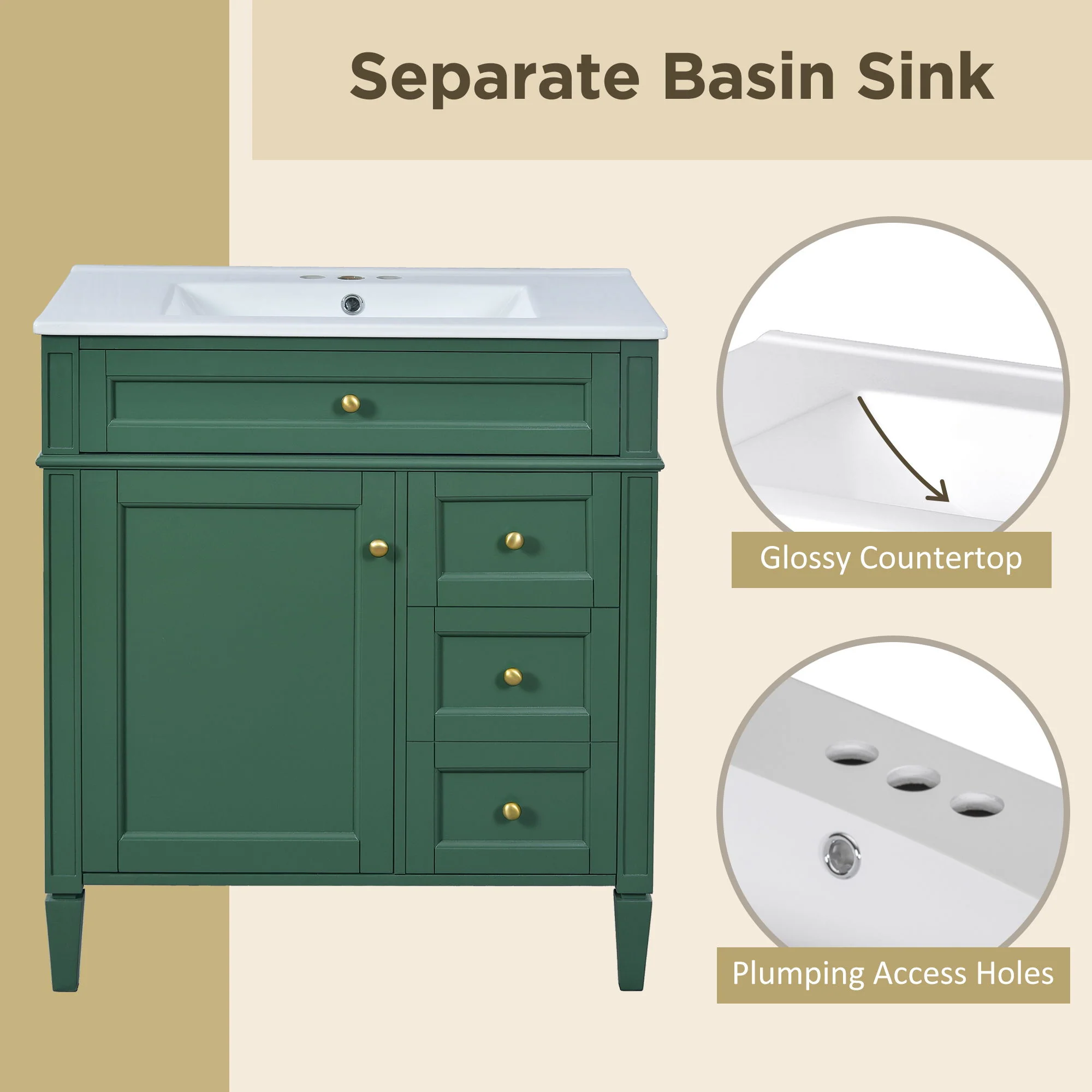 Bathroom Vanity With Top Sink, 2 Drawers & Tip Out Drawer - Image 17