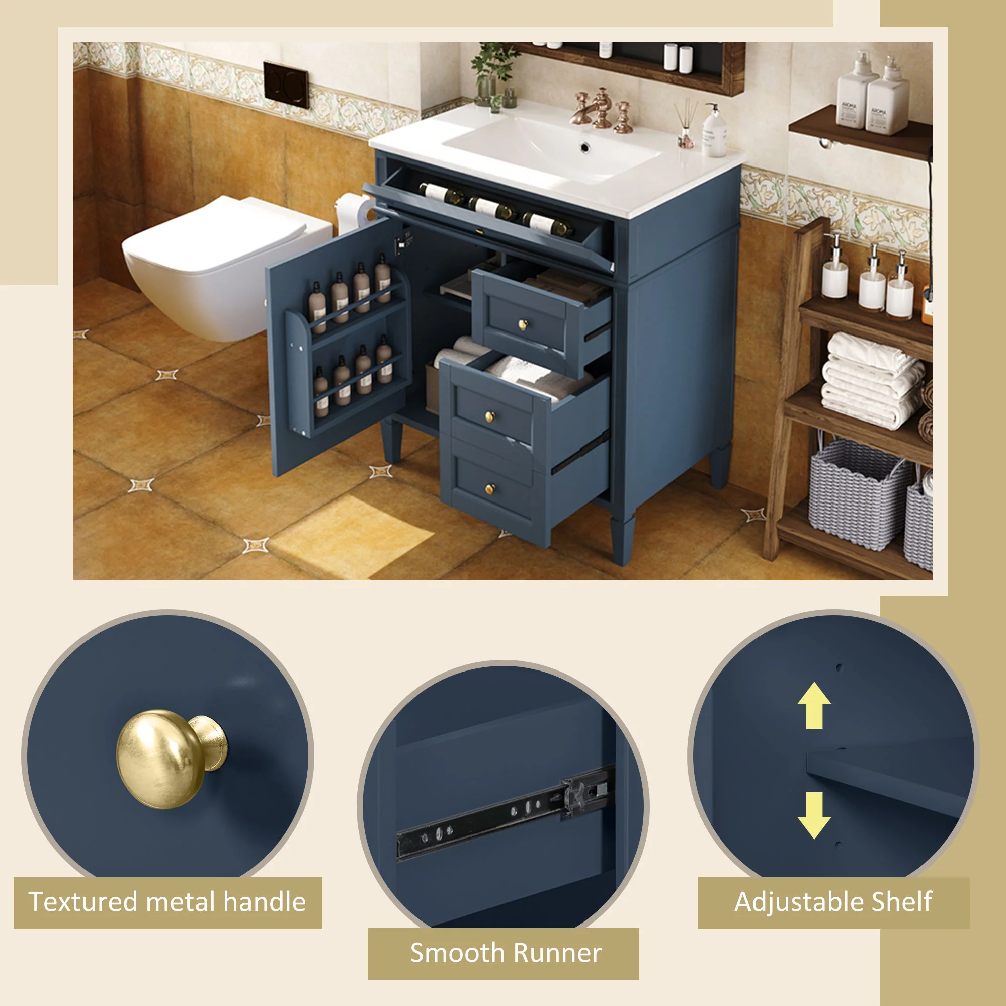 Bathroom Vanity With Top Sink, 2 Drawers & Tip Out Drawer - Image 27
